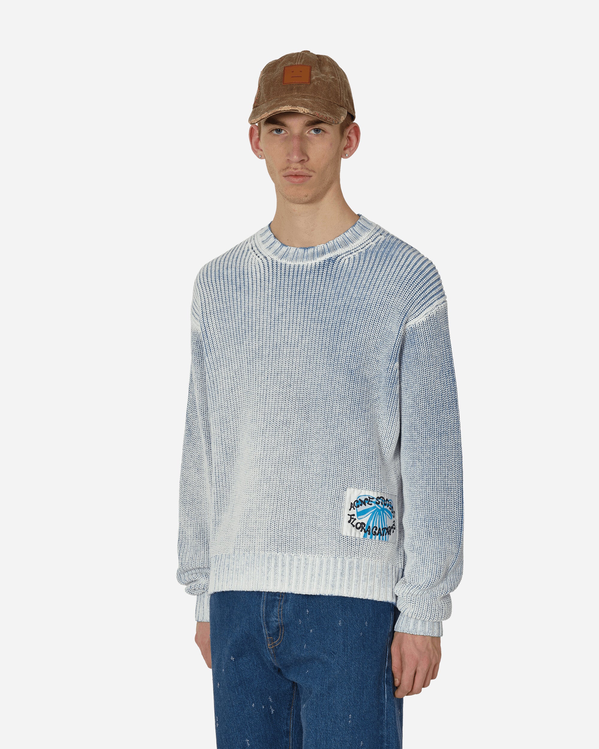 Acid Print Crewneck Sweater Old Blue / White
