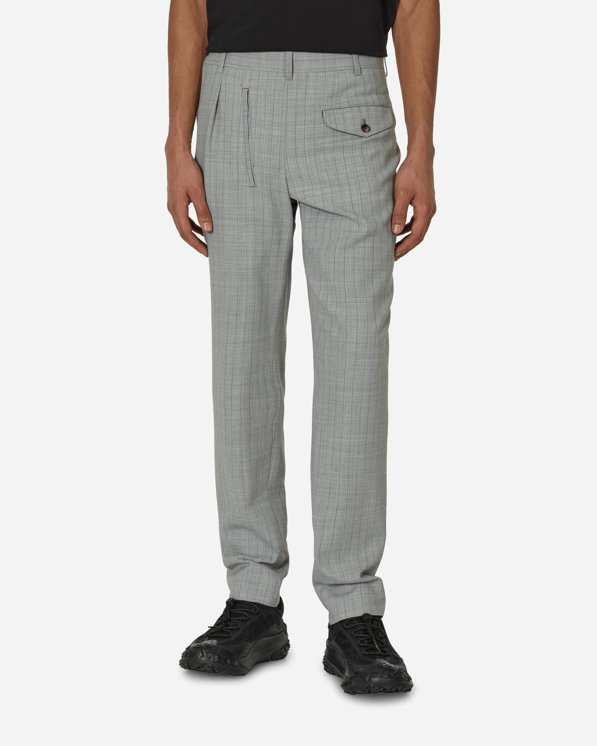 Deconstructed Checked Wool Trousers Grey