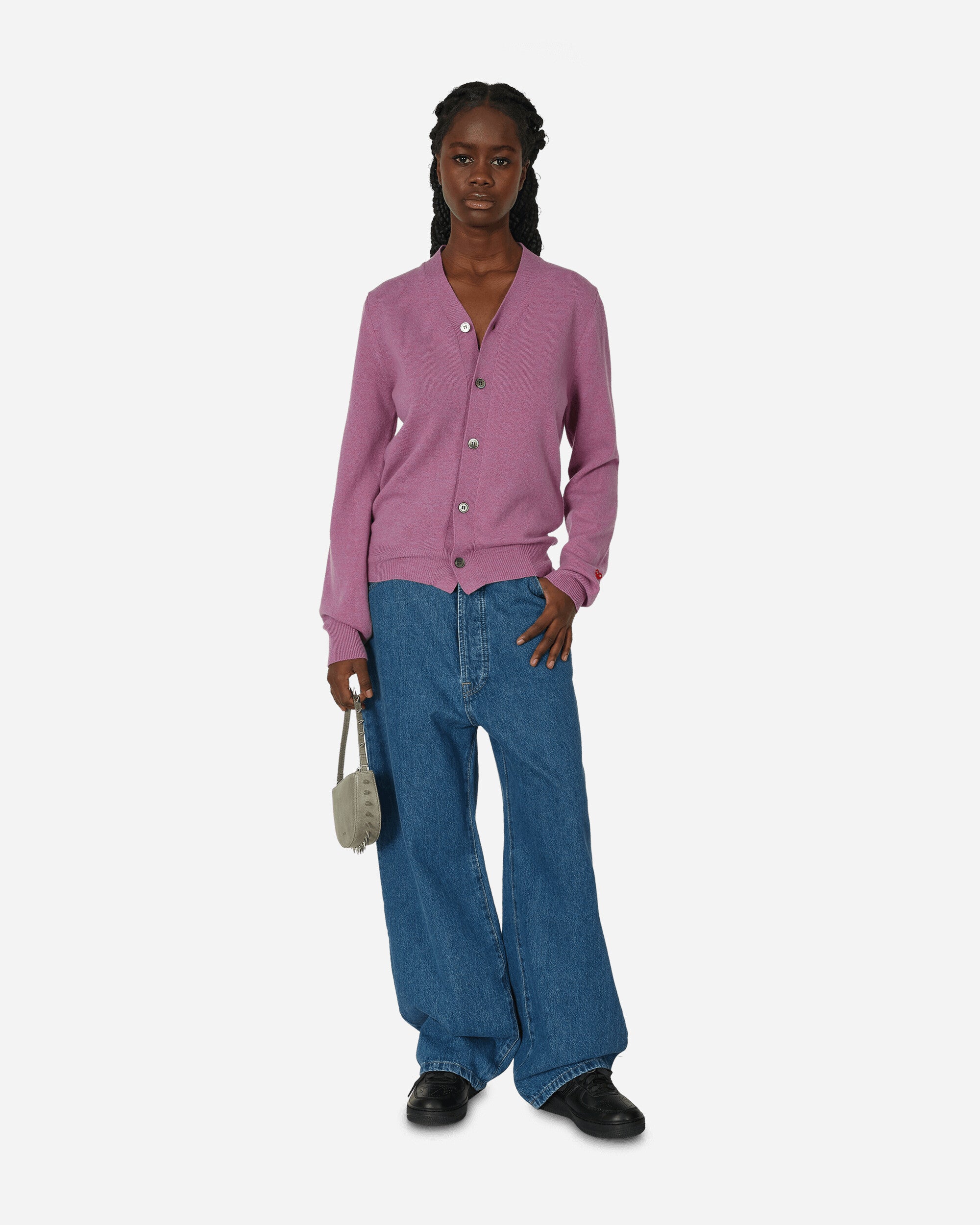 Lambswool V Neck Cardigan Purple