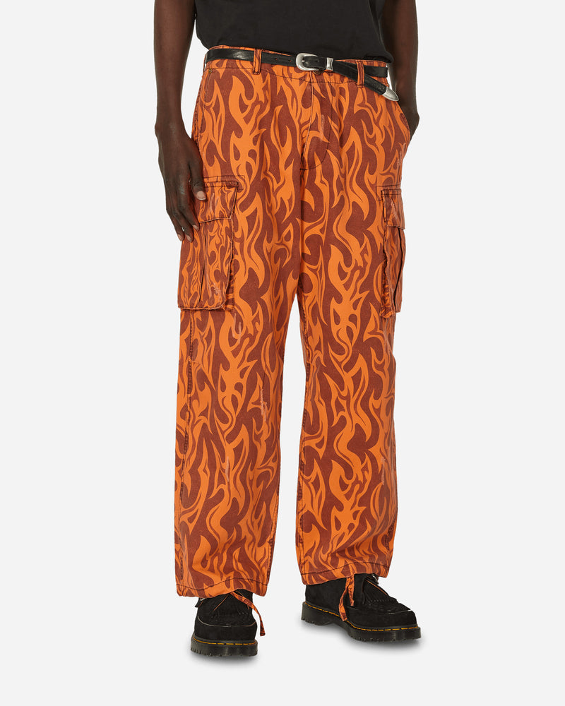 Printed Flame Cargo Pants Orange