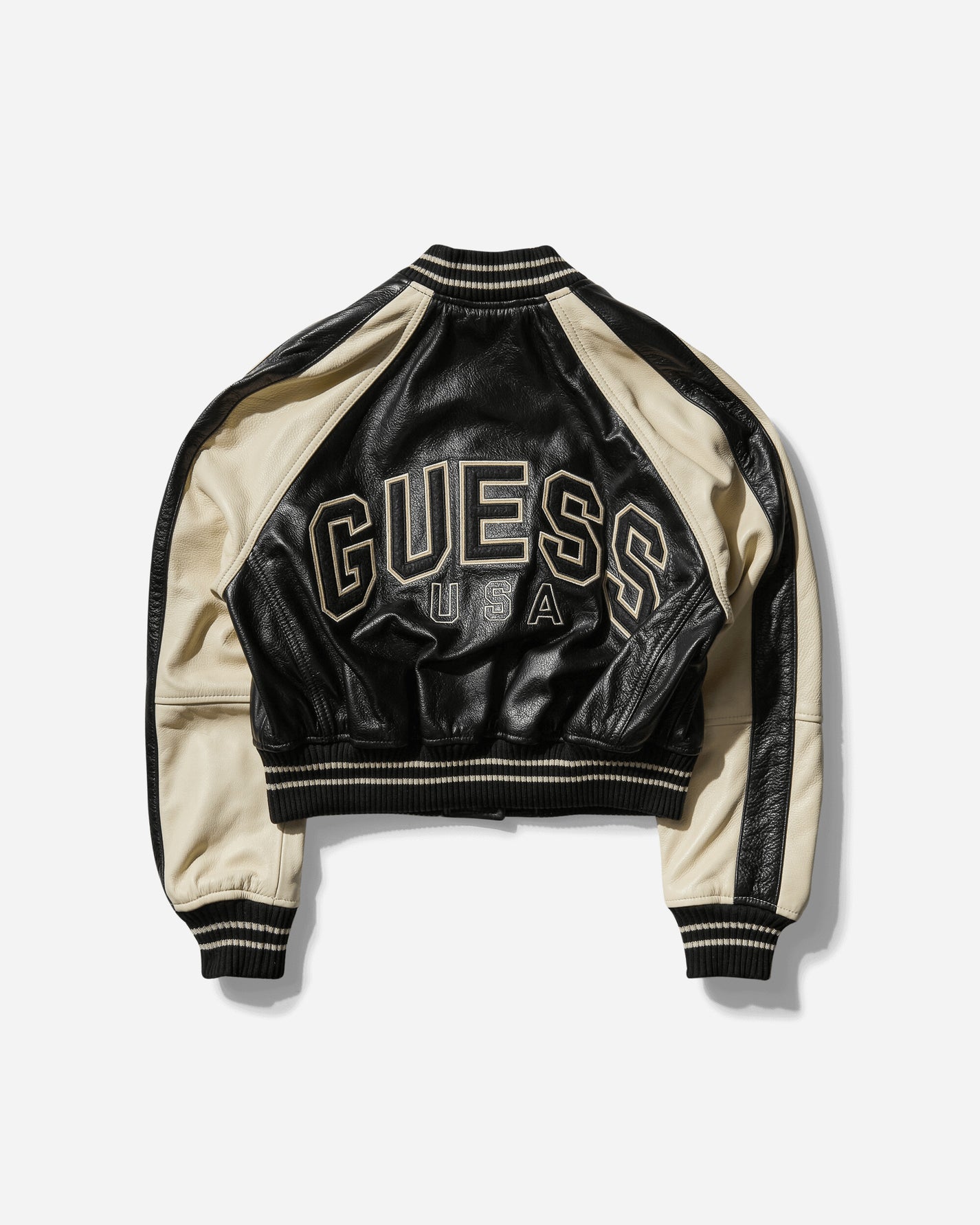 Guess USA Gusa Leather Varsity Jacket Jet Black Multi Coats and Jackets Jackets W4BN20L0UT0 JTMU