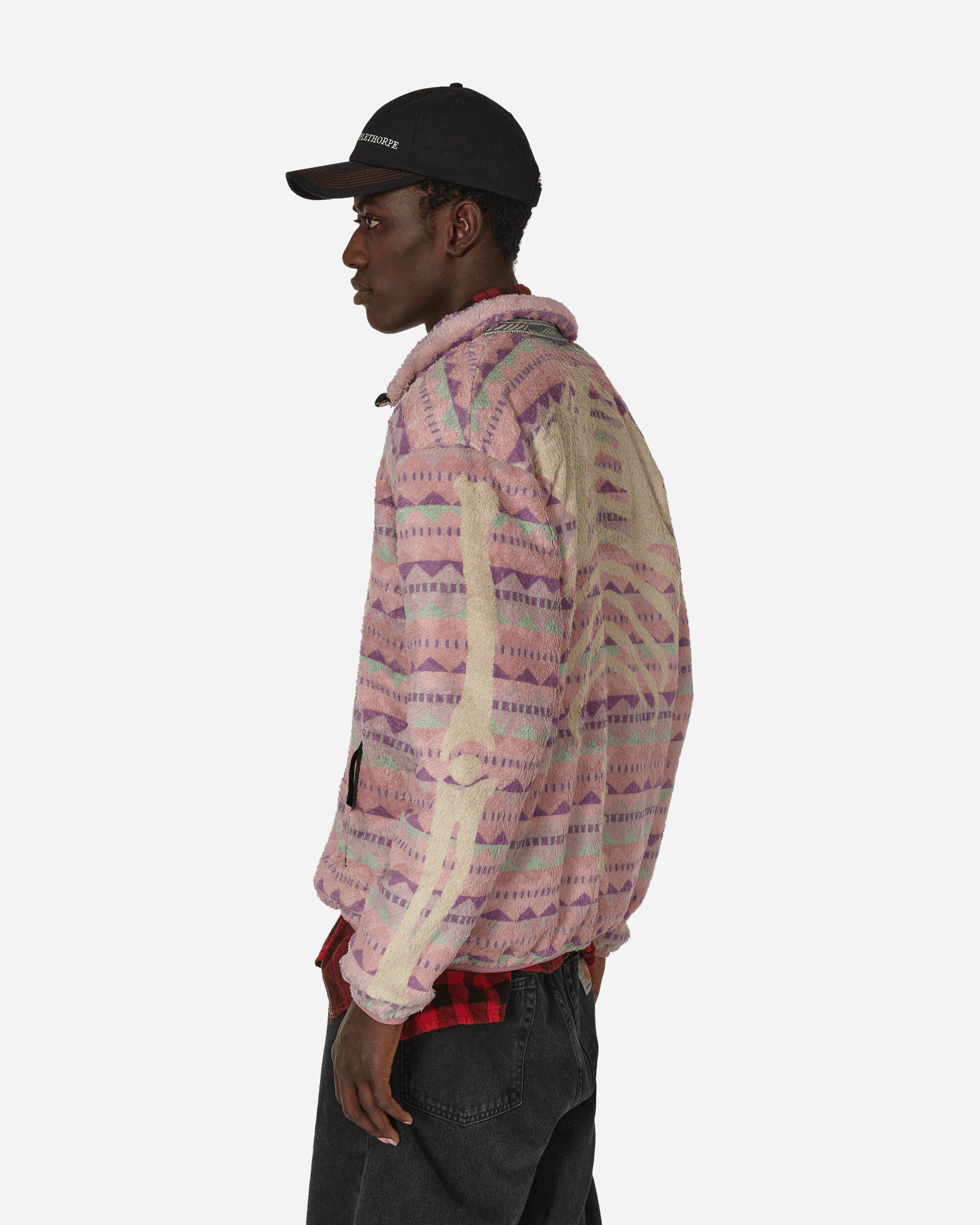 KAPITAL Ashland Stripe & Bone Fleece Zip Blouson Pink Sweatshirts Fleece EK-1516 1