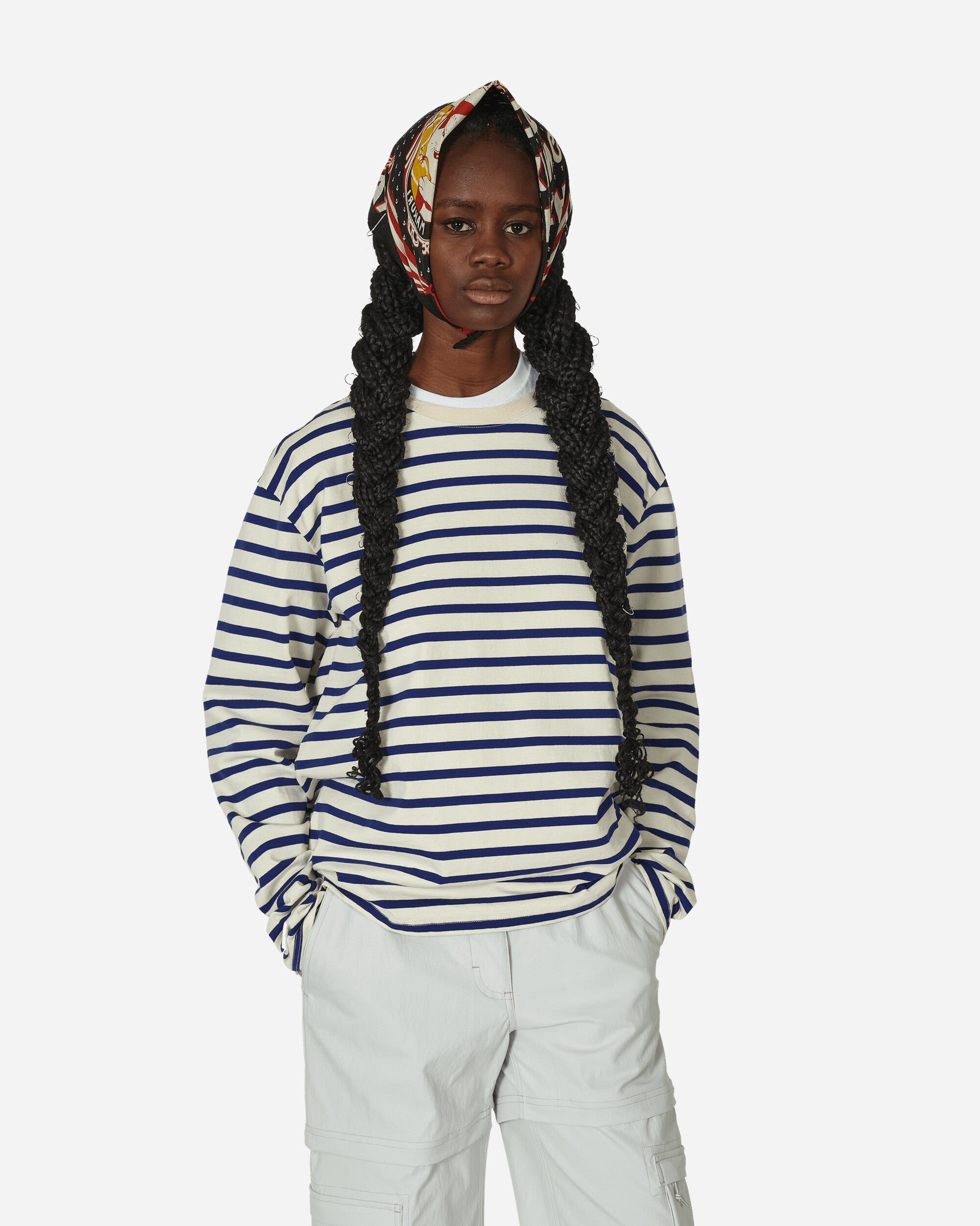 Stripe Jersey Longsleeve T-Shirt (Profile Rainbowy Patch) Ecru / Blue
