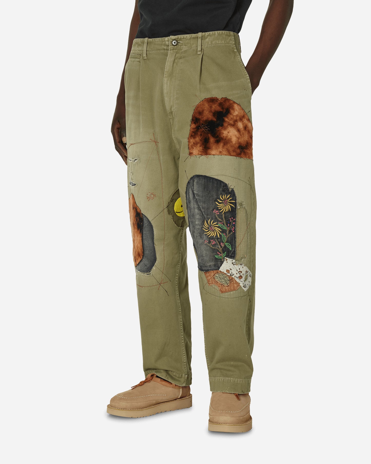KAPITAL Katsuragi High Waist Nime Pants (Gypsy Patch Remake) Khaki Pants Trousers PEK-1184 1