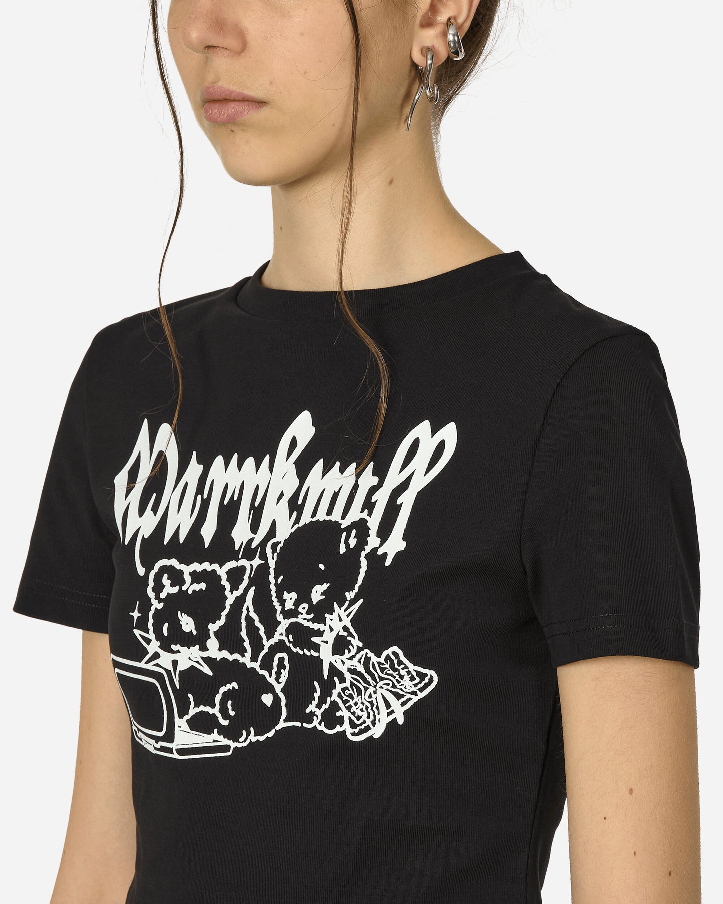 MARRKNULL Wmns Black Punk Bear Slim-Fit T-Shirt Black T-Shirts Cropped MN24SS01222 BLACK