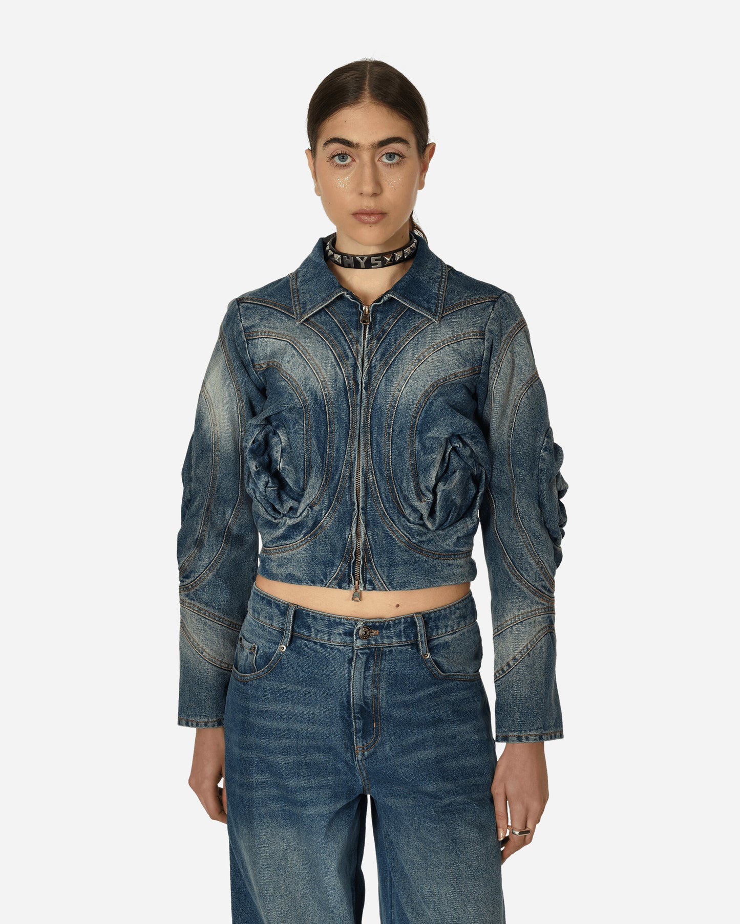 MARRKNULL Wmns Crinkled Floral Jacket Blue Coats and Jackets Denim Jackets MN23FW02031 3
