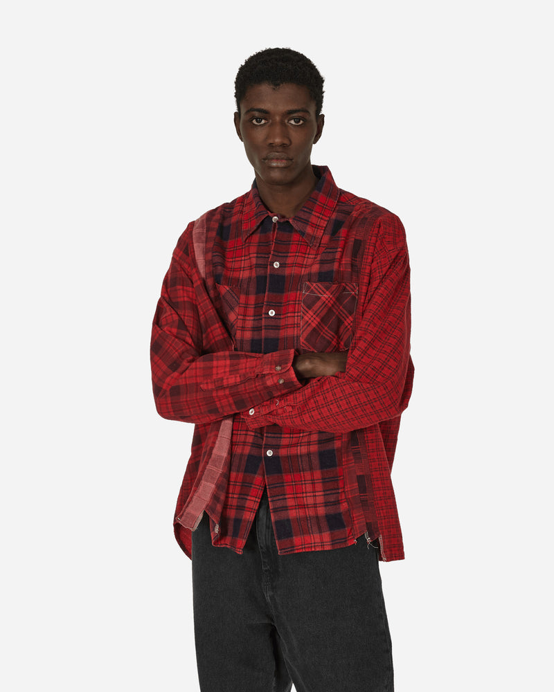 7 Cuts Flannel Wide Shirt Over Dye Red
