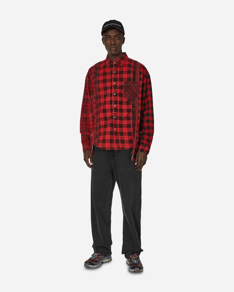 7 Cuts Flannel Wide Shirt Over Dye Red