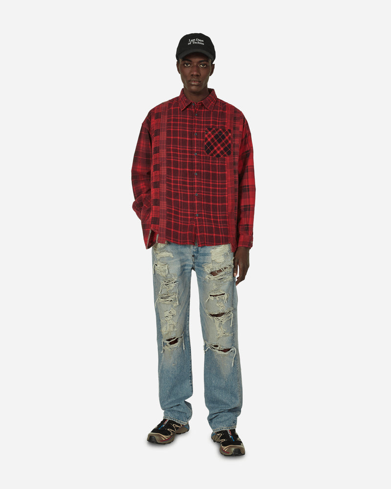 7 Cuts Flannel Wide Shirt Over Dye Red