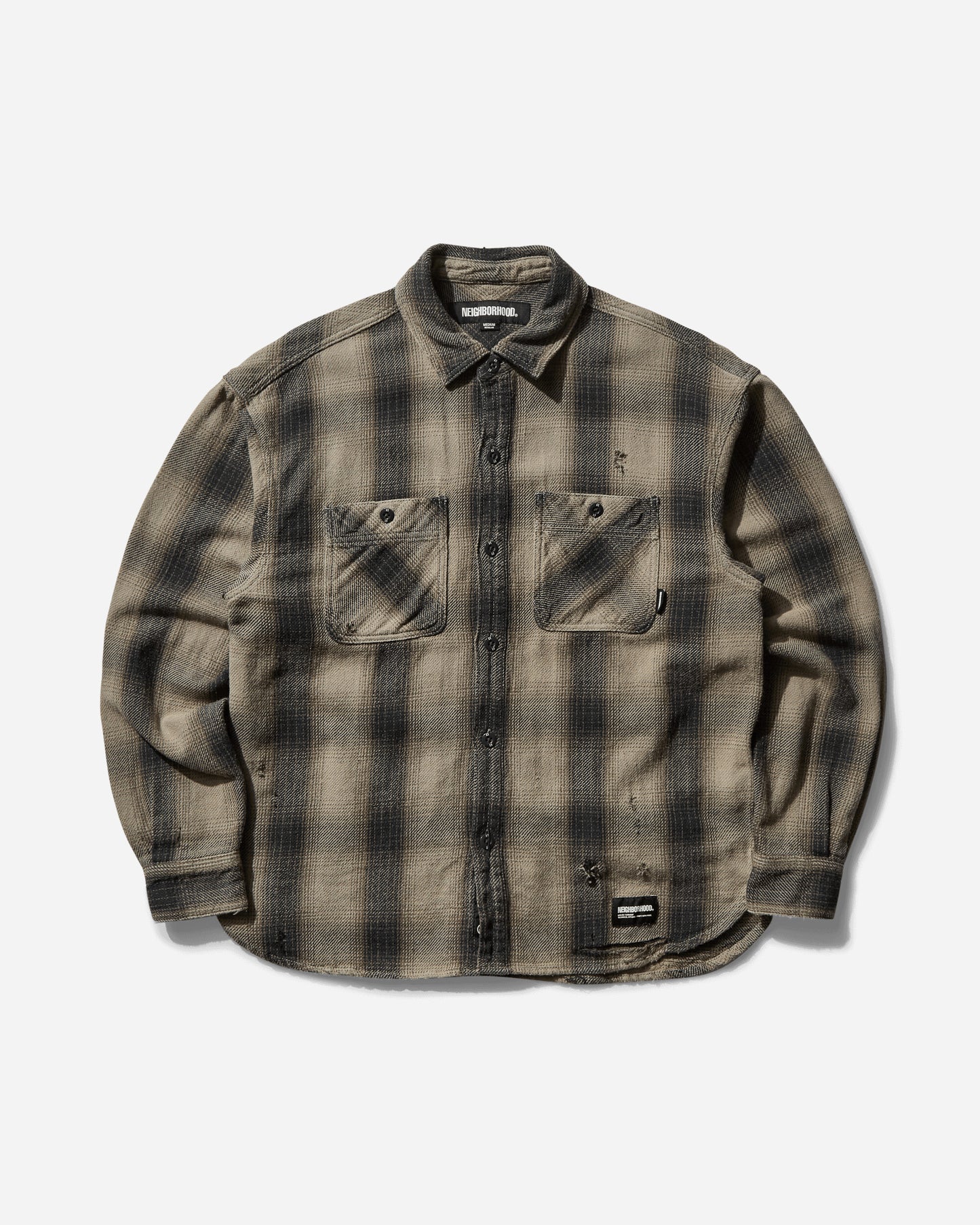 Neighborhood Savage Block Hombre Check Shirt Ls Greige Shirts Longsleeve Shirt 242AQNH-SHM07 GG