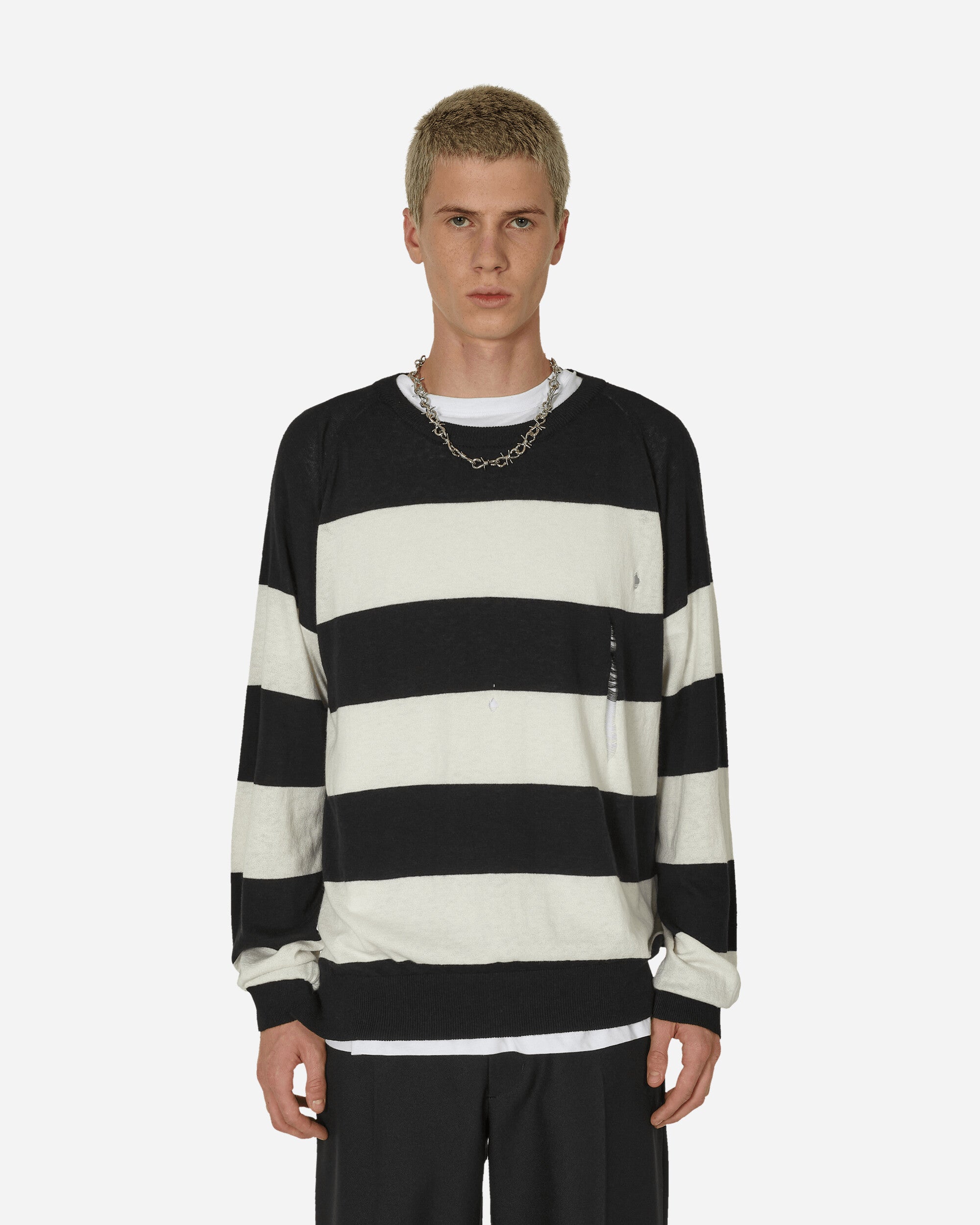 Peel & Lift Peel & Lift  X Slam Jam Damaged Stripe Jumper Black/White Knitwears Sweaters PL23-K004 002