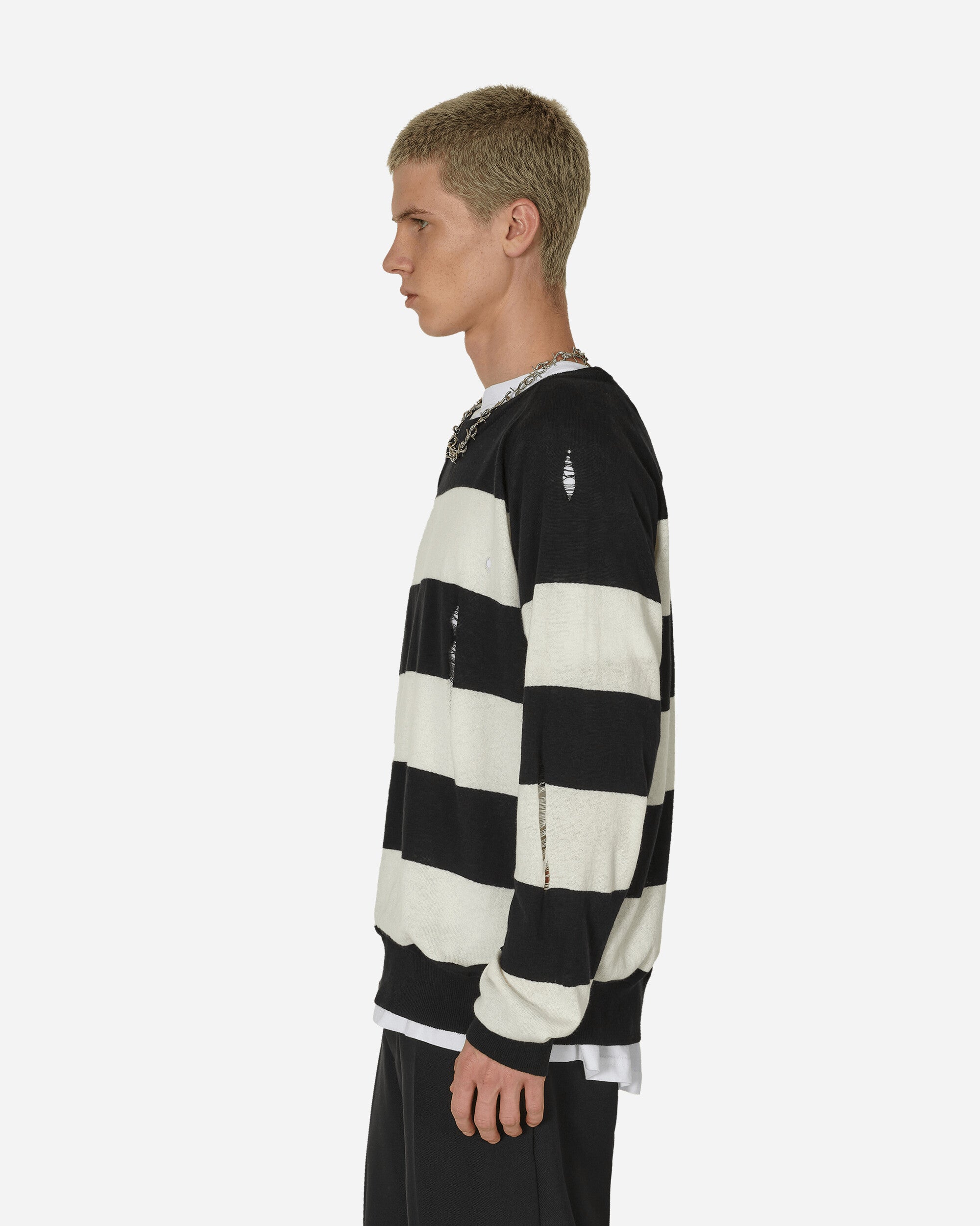 Peel & Lift Peel & Lift  X Slam Jam Damaged Stripe Jumper Black/White Knitwears Sweaters PL23-K004 002