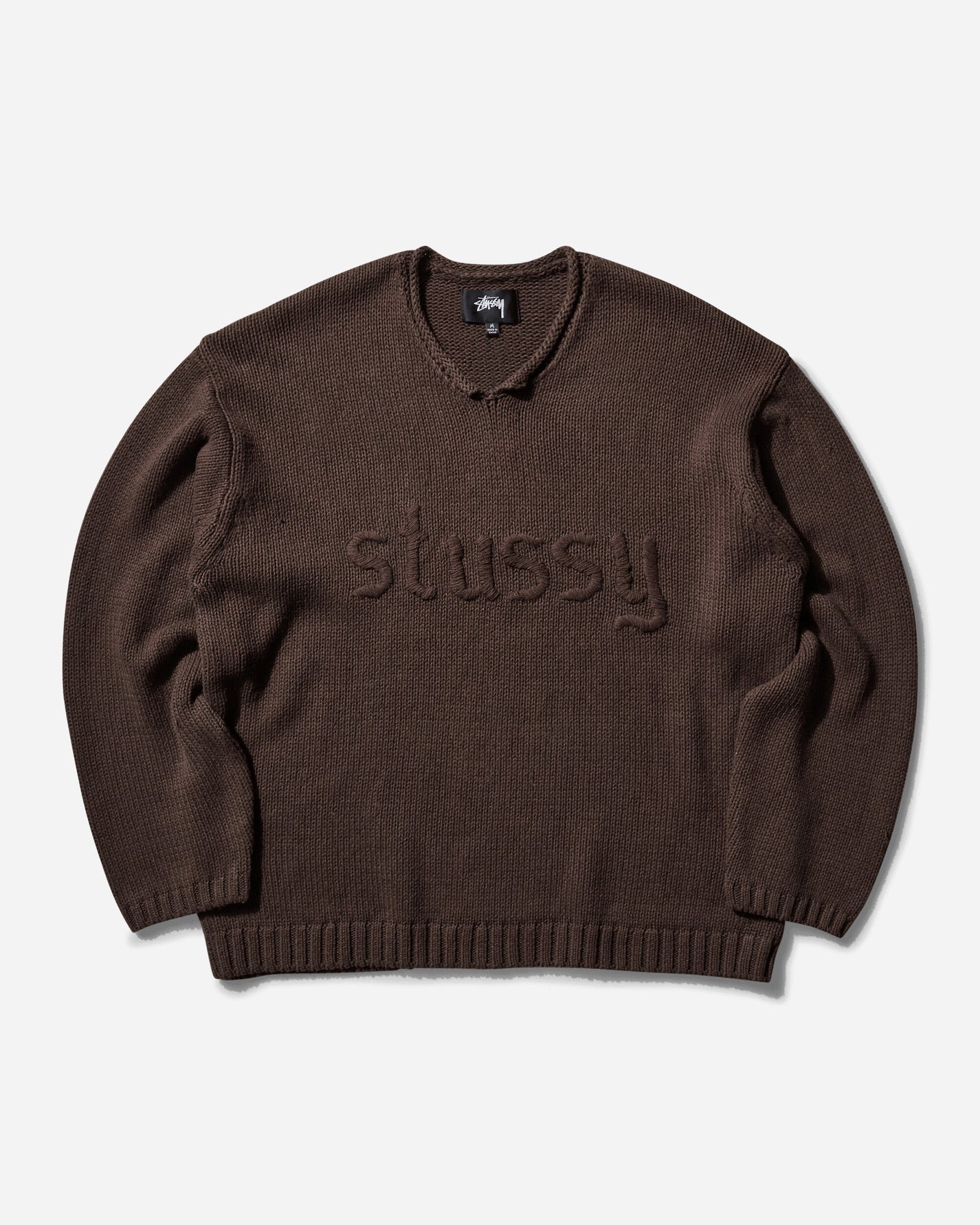 Stüssy Roll V-Neck Logo Sweater Brown Sweatshirts Crewneck 117246 1001