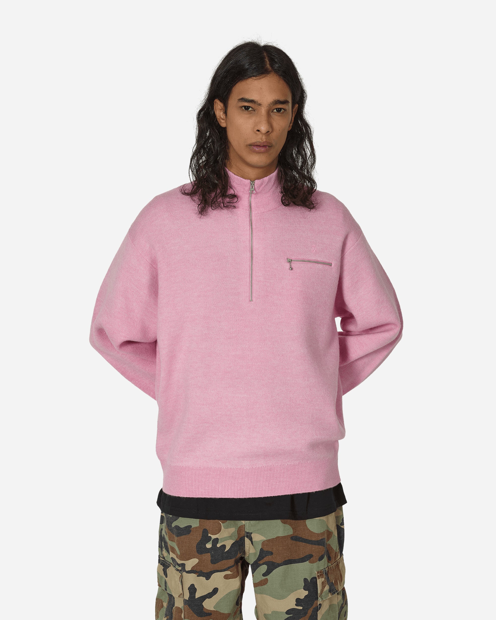 Half Zip Mock Neck Sweater Pink