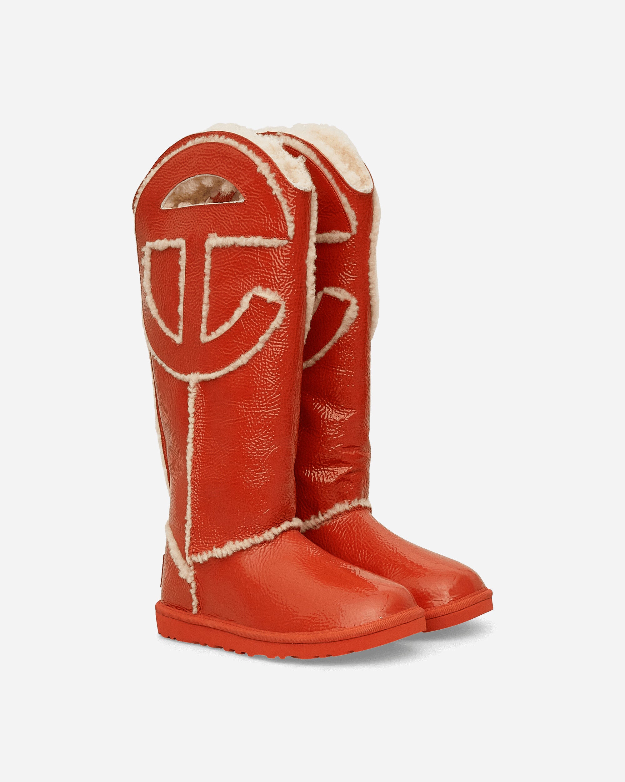 Telfar Logo Tall Crinkle Leather Boots Spicy Pumpkin