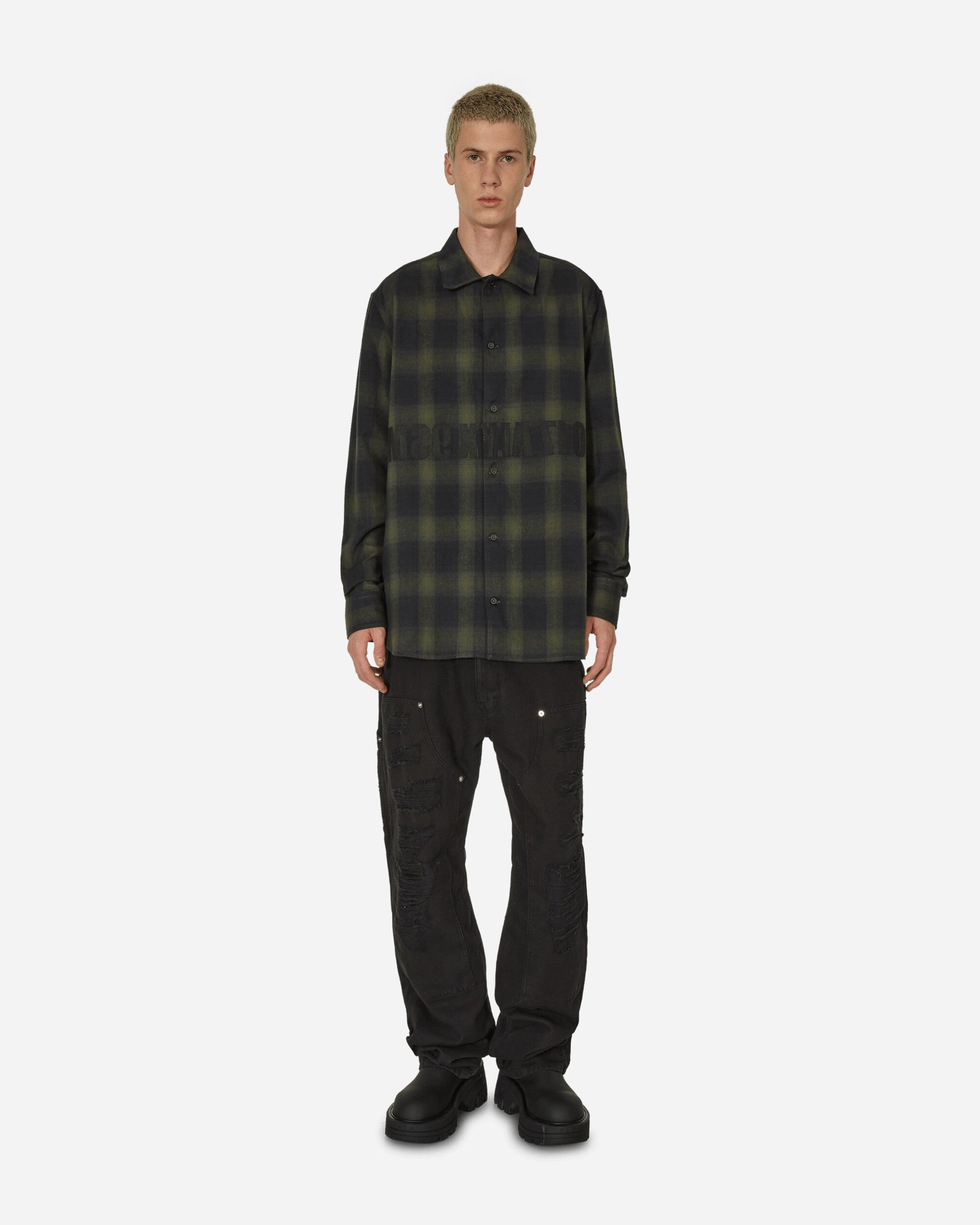 1017 ALYX 9SM Graphic Flannel Shirt Military Green Shirts Longsleeve Shirt AAMSH0213FA02 MTY0001