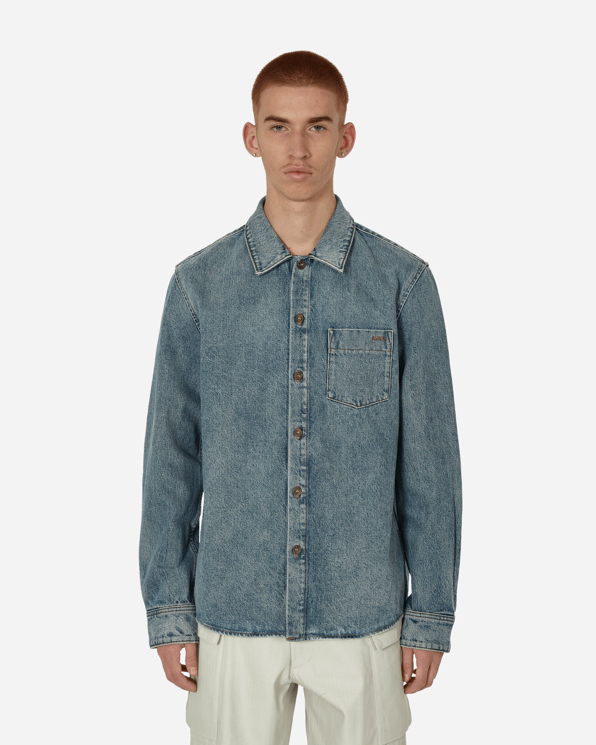 A.P.C. Surchemise Vittorio Brodee Poitrine Light Blue Shirts Longsleeve Shirt COGUS-H02809 IAB