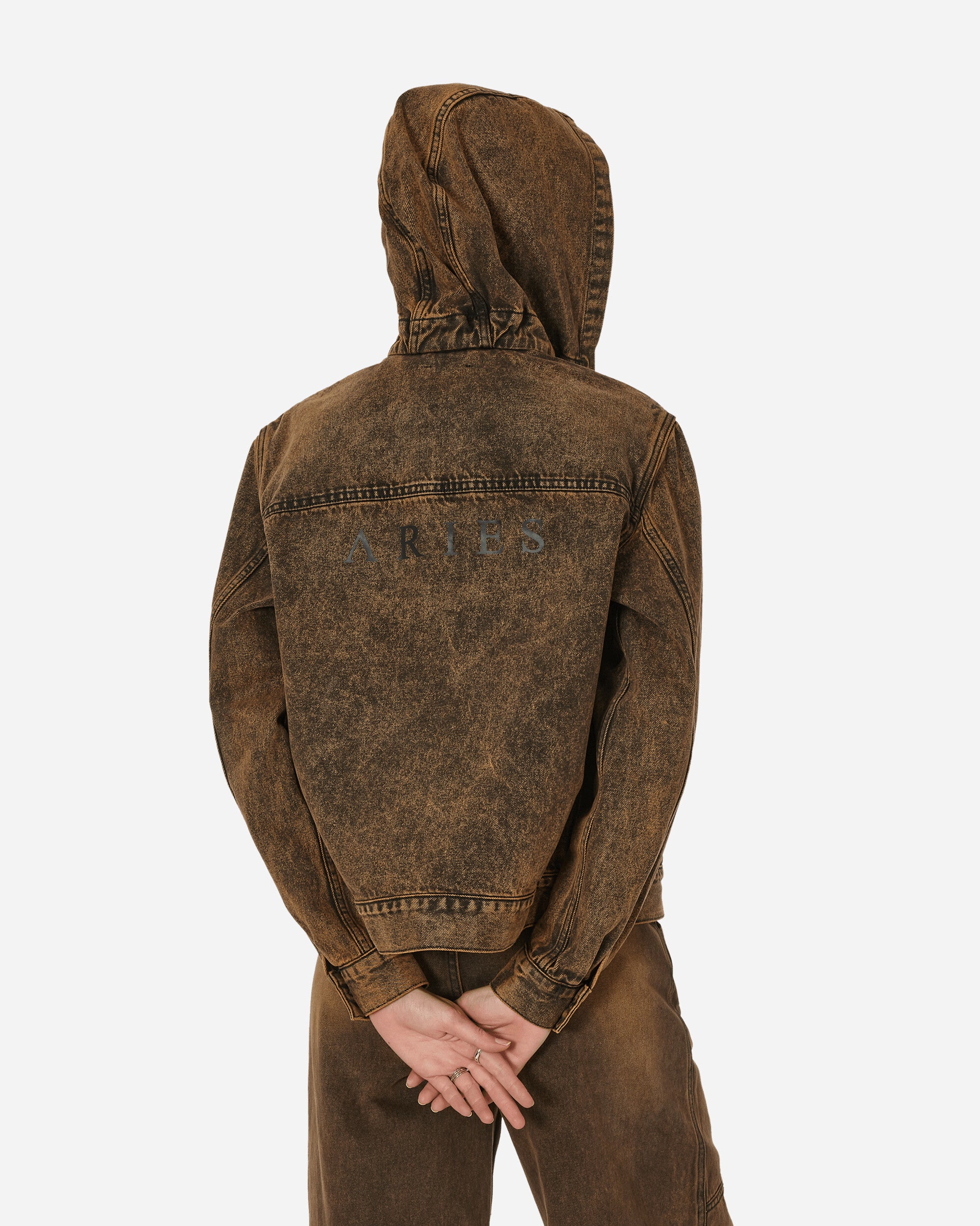 Aries Acid Wash Oversized Hooded Denim Jacket Orange Coats and Jackets Jackets FUAR70105 ORG