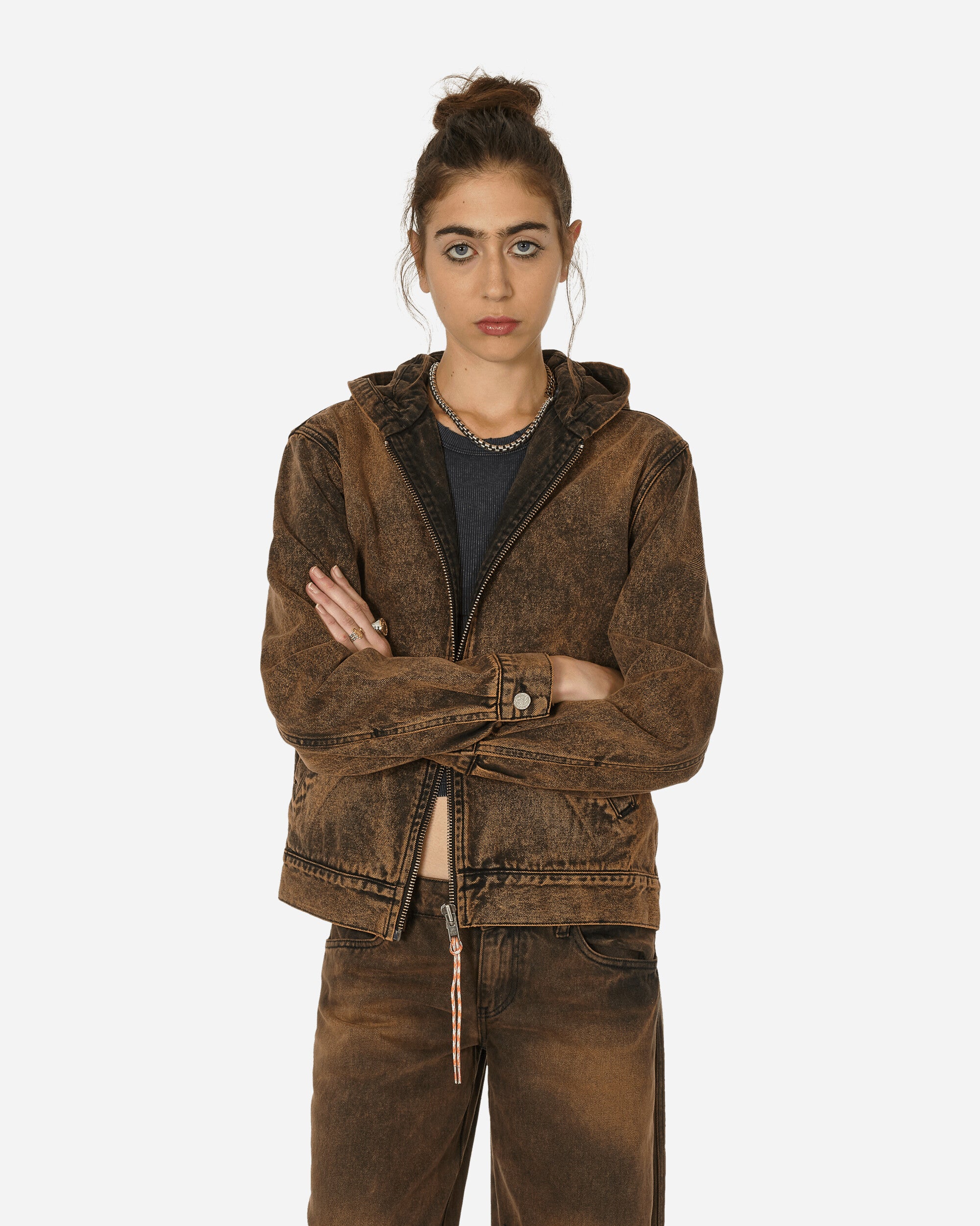 Aries Acid Wash Oversized Hooded Denim Jacket Orange Coats and Jackets Jackets FUAR70105 ORG