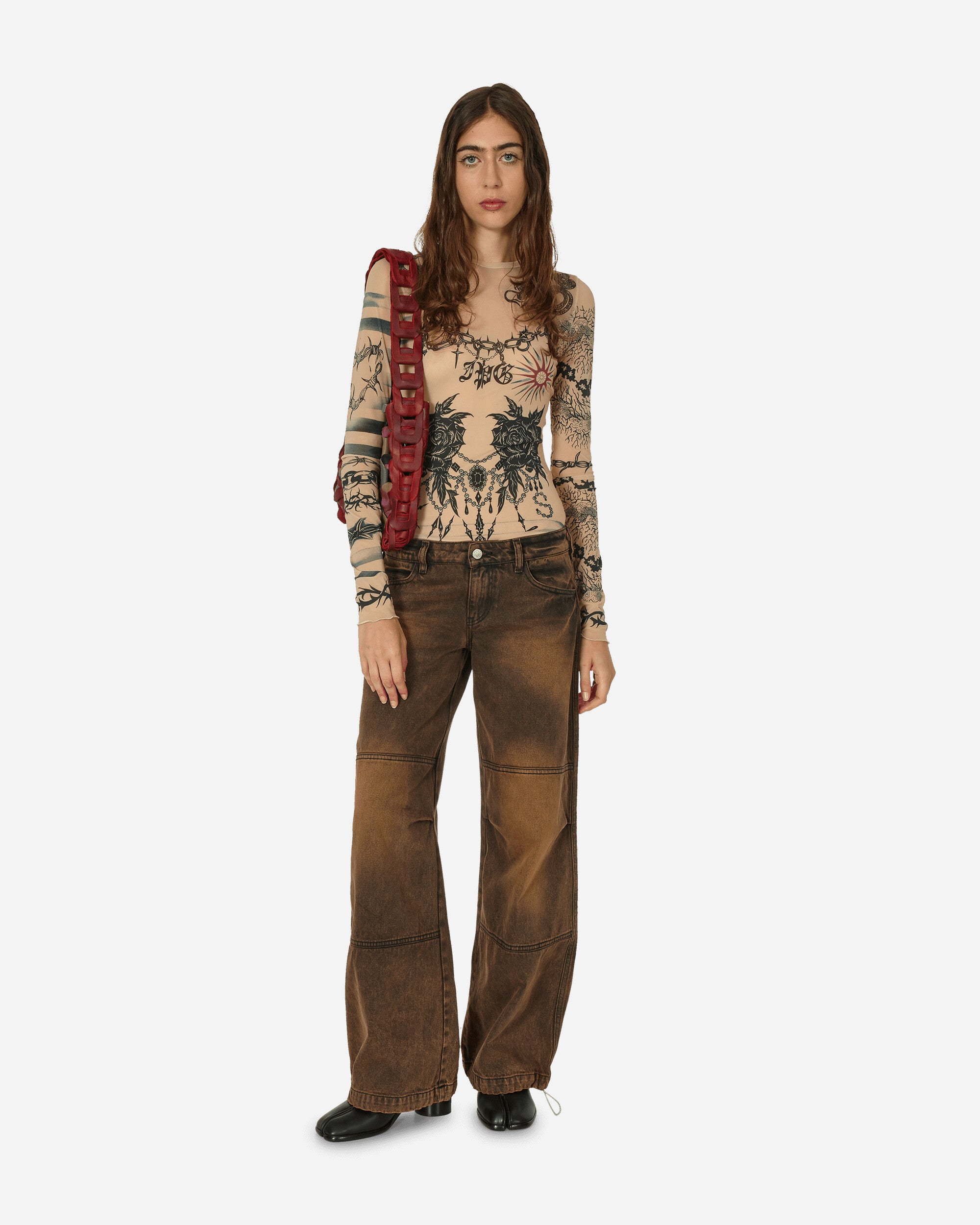 Acid Wash Low Rise Flare Jeans Orange