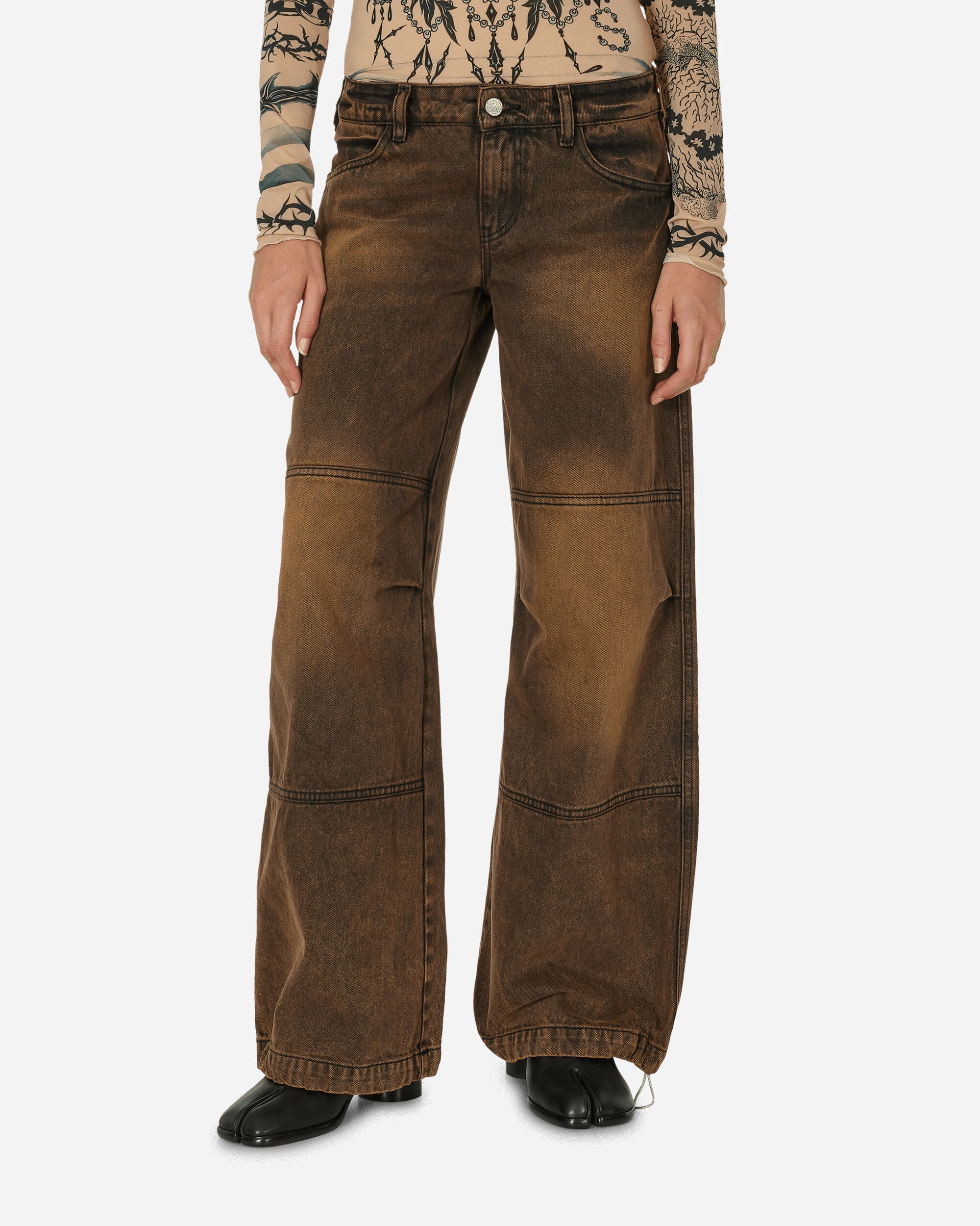 Acid Wash Low Rise Flare Jeans Orange