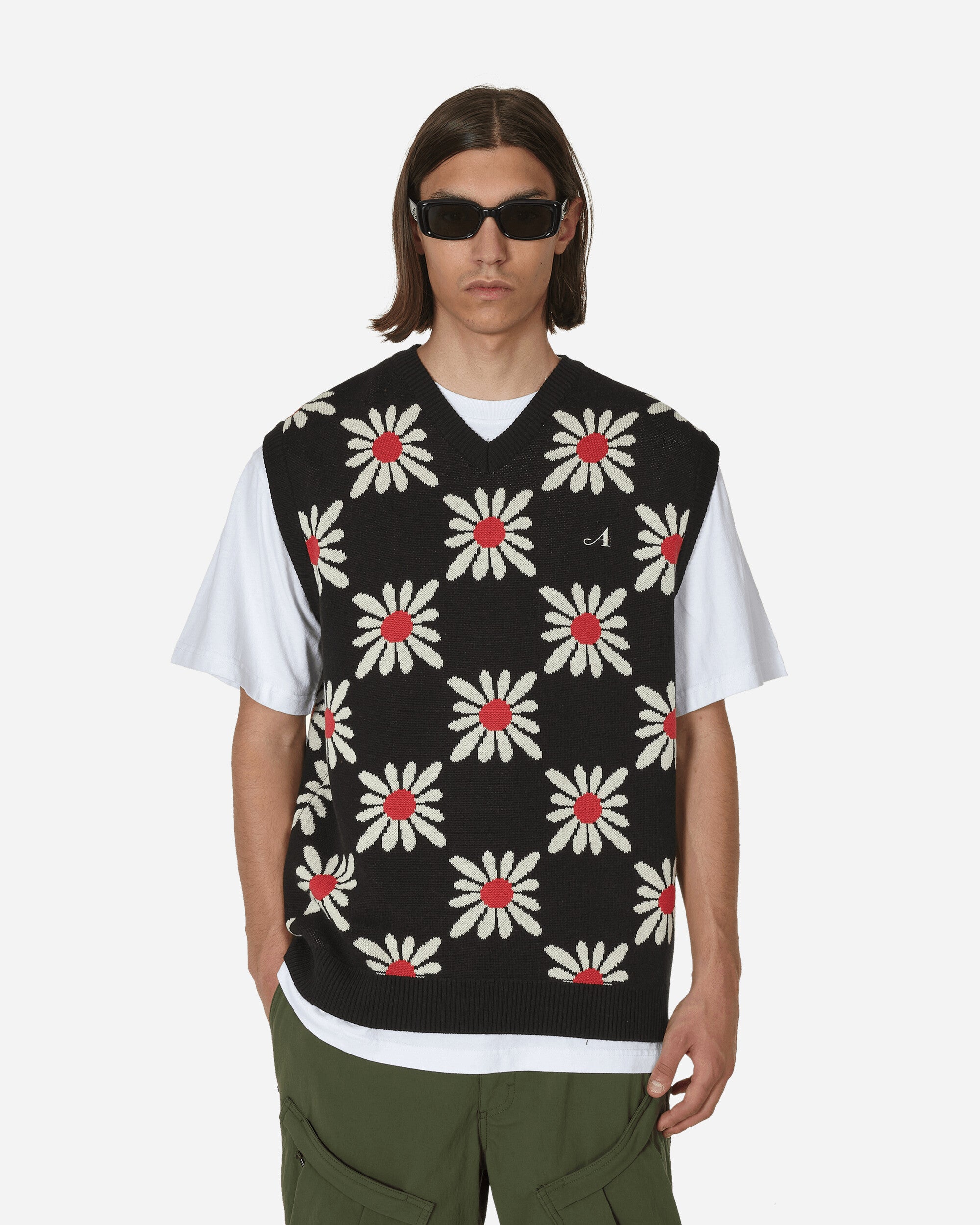 Awake NY Checkered Floral Sweater Vest Black Floral Knitwears Gilets AWK-SP23-KN008  BLA