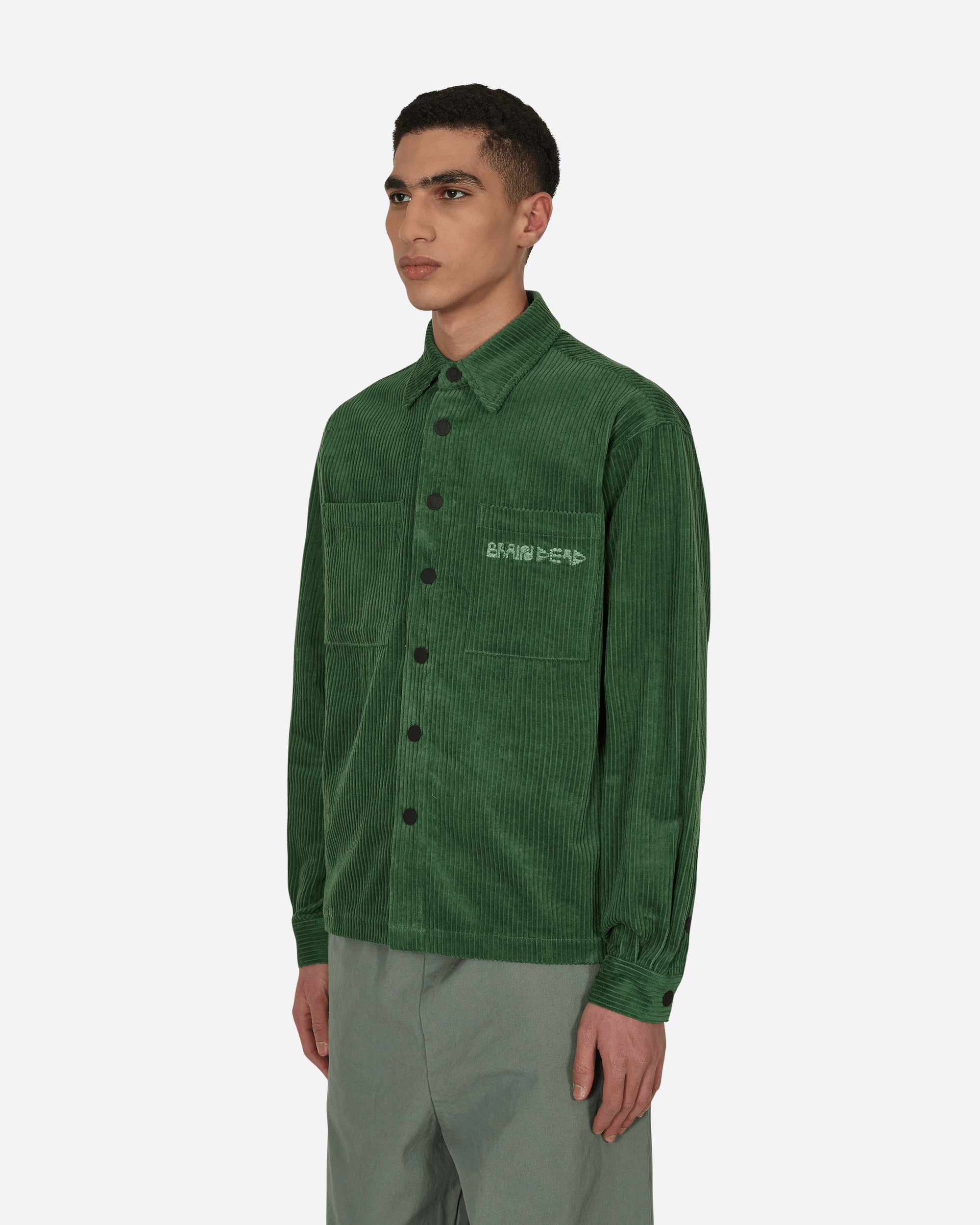 Brain Dead Trademark Wide Wale Snap Green Shirts Longsleeve BDP22T25002260 GR01