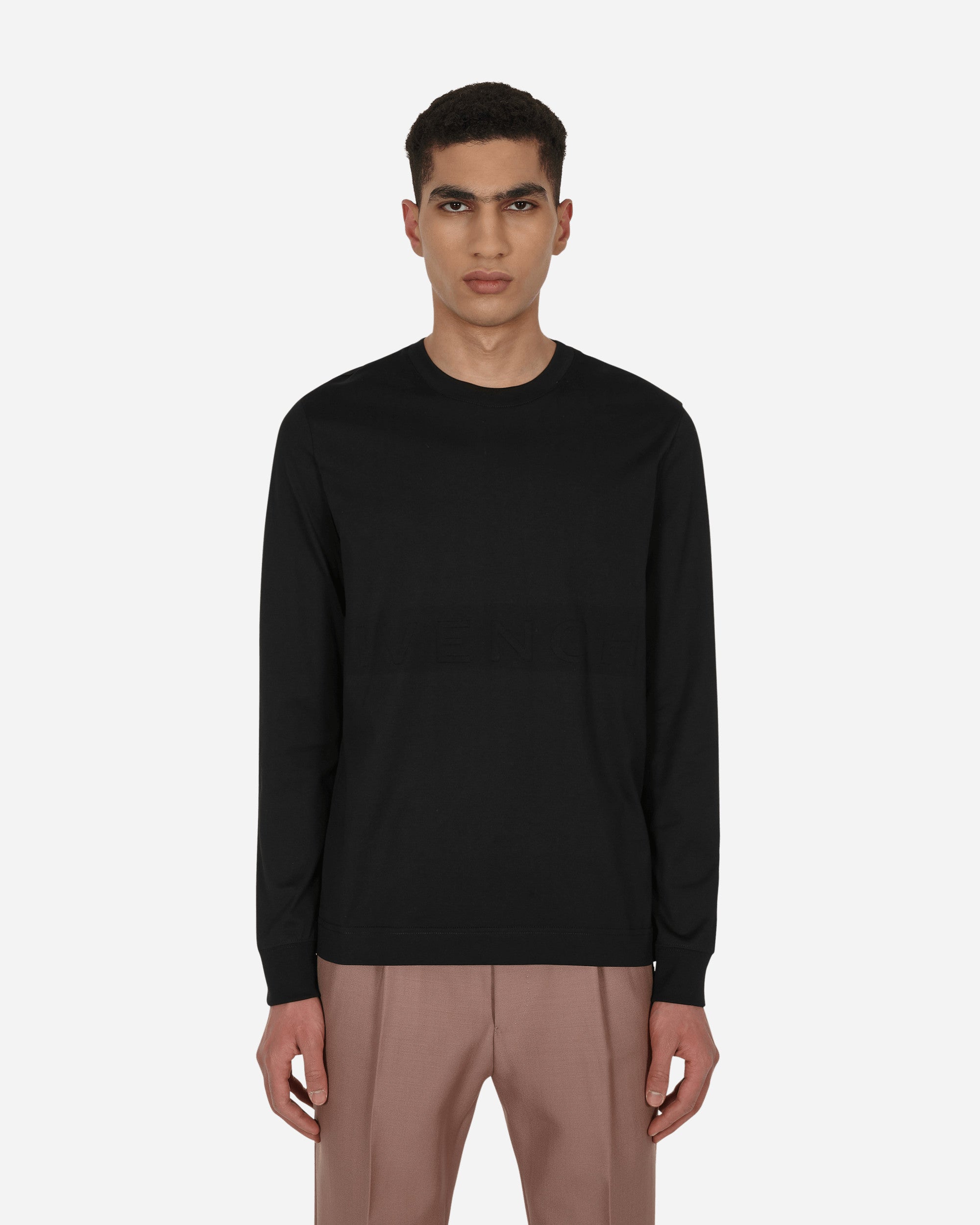 Givenchy Slim Fit Ls T-Shirt With Bonded Branding Black T-Shirts Longsleeve BM71BY3Y6B 001