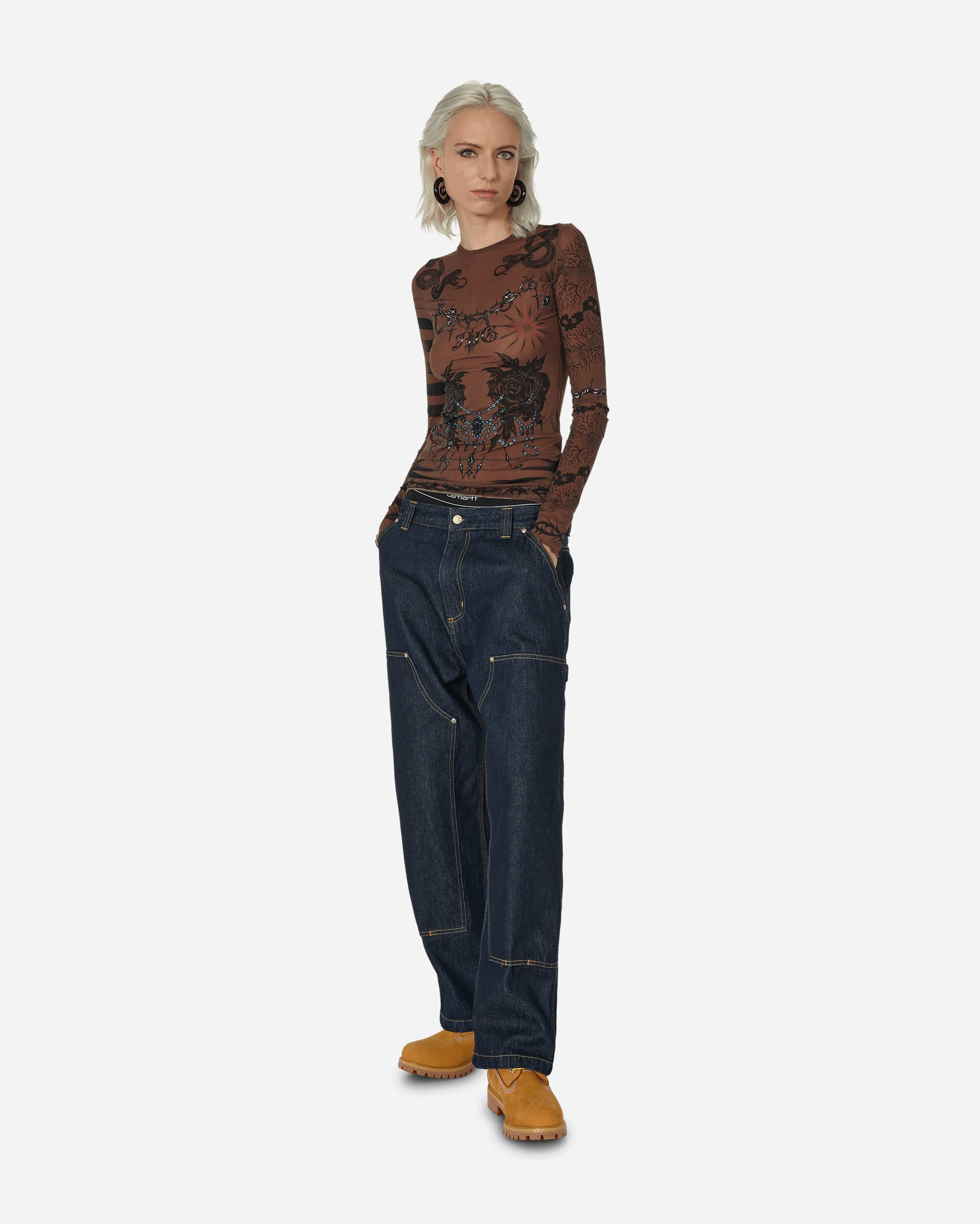 Jean Paul Gaultier Wmns Knwls Crew Neck Long Sleeves Printed Trompe L'Oeil Tatoo Ebene/Grey/Black T-Shirts Longsleeve 2314-F-TO090-J521 700200