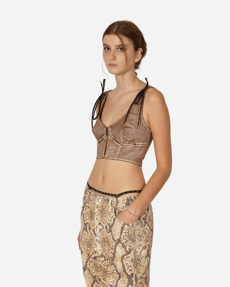 Jean Paul Gaultier Wmns Knwls Laced Cropped Top Sleeveless Brown/Ecru T-Shirts Top 2314-F-TO101TP-D005 6003
