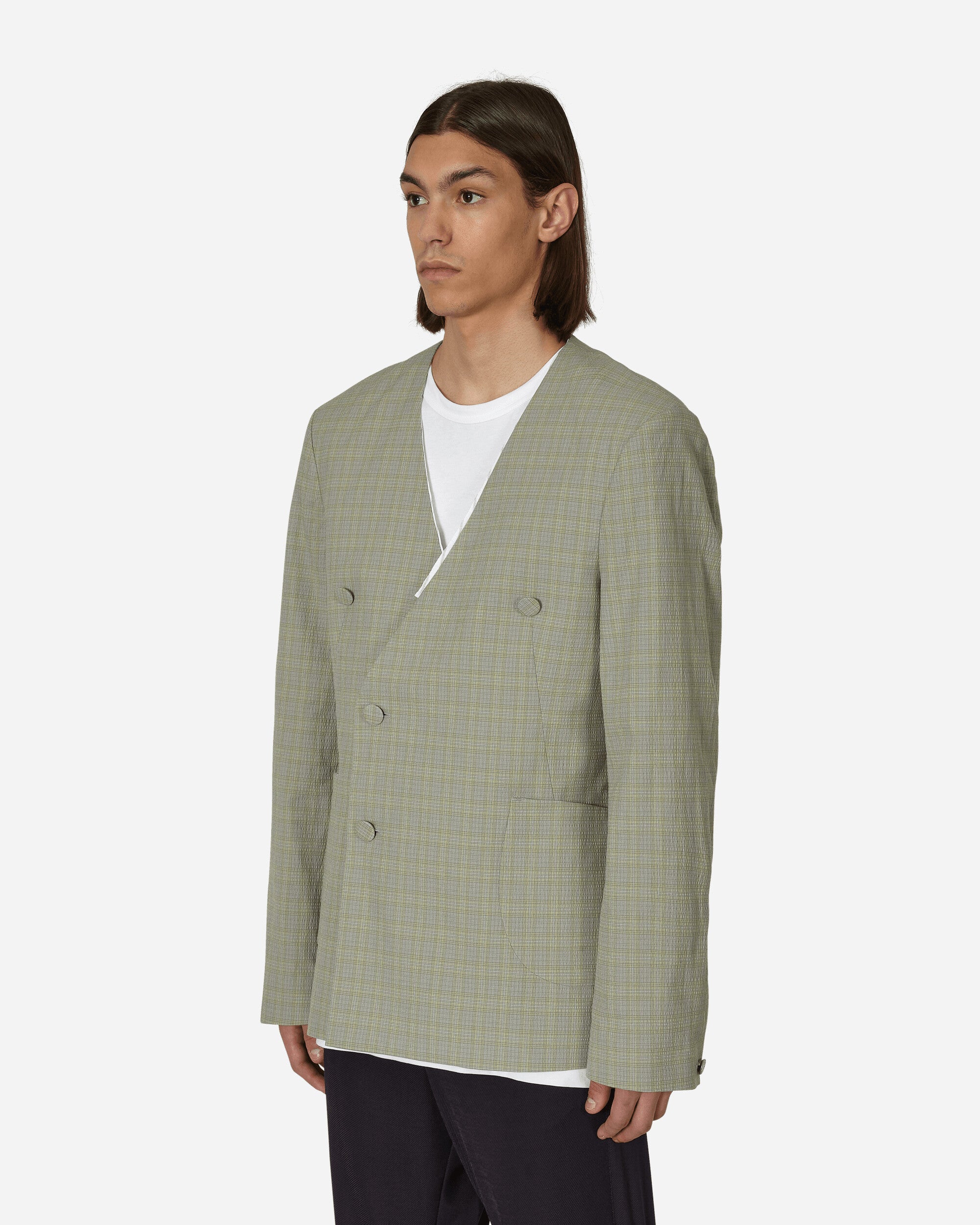 Kiko Kostadinov Oma Reversible Blazer Stone Yellow Check  Coats and Jackets Blazers KKSS23J03-36  001