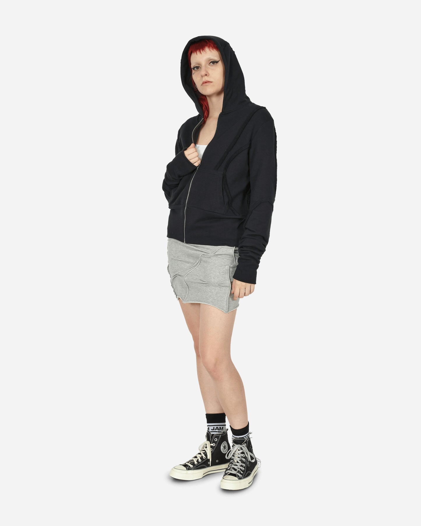 Mainline:RUS/Fr.CA/DE Zip Up Hoodie With Fraying Detail Black Sweatshirts Hoodies KIT 1