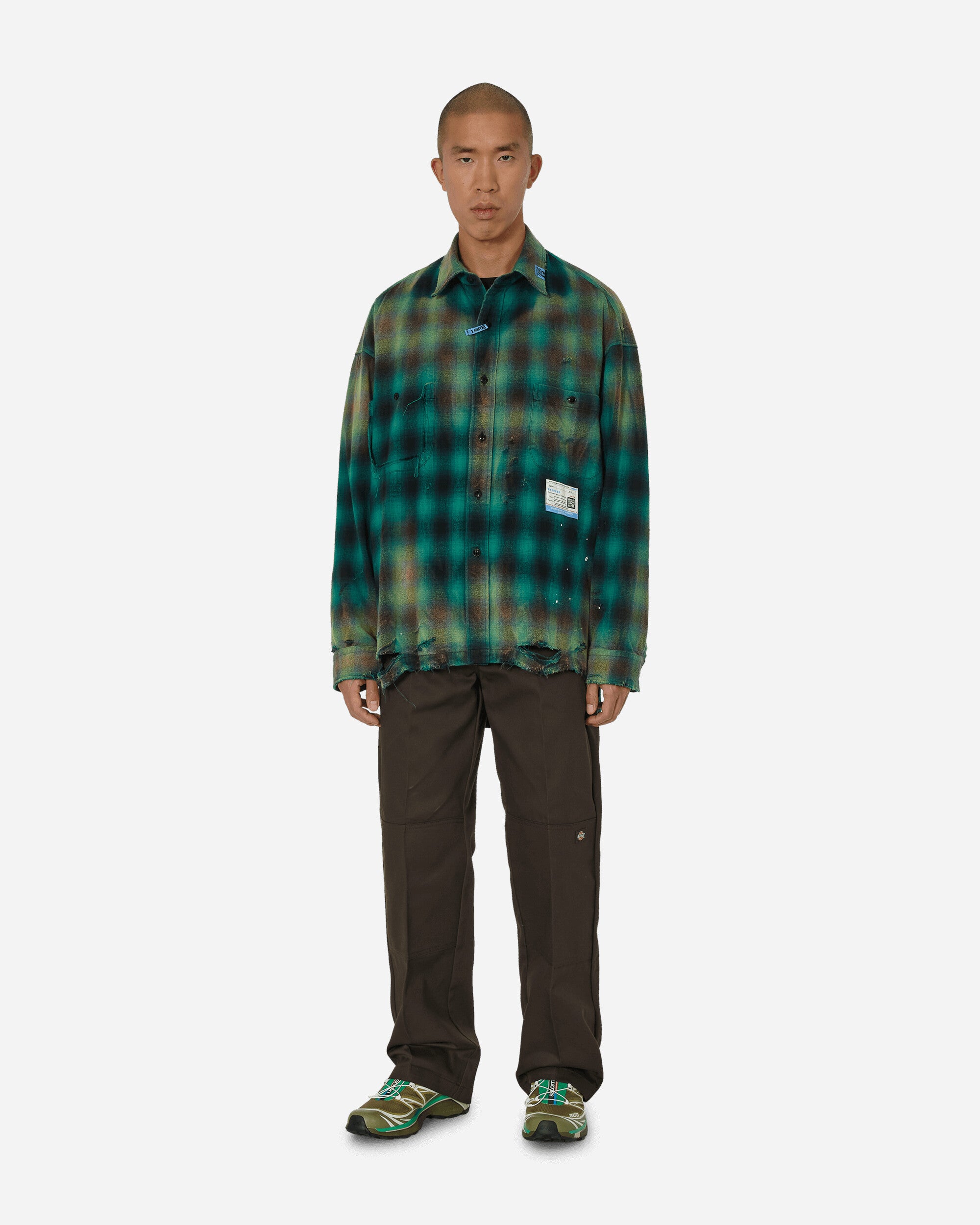 Vintage-Like Check Shirt Green