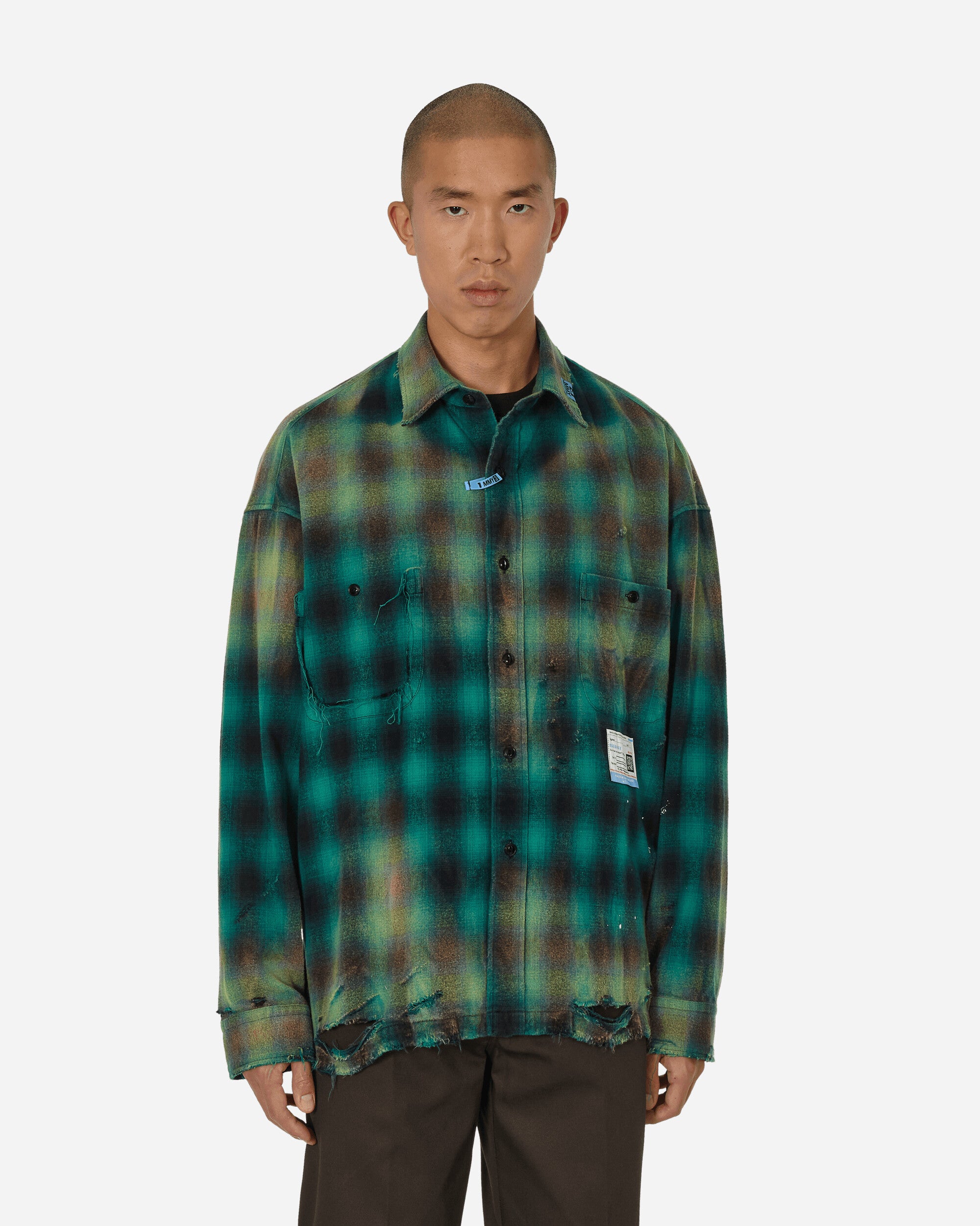 Vintage-Like Check Shirt Green