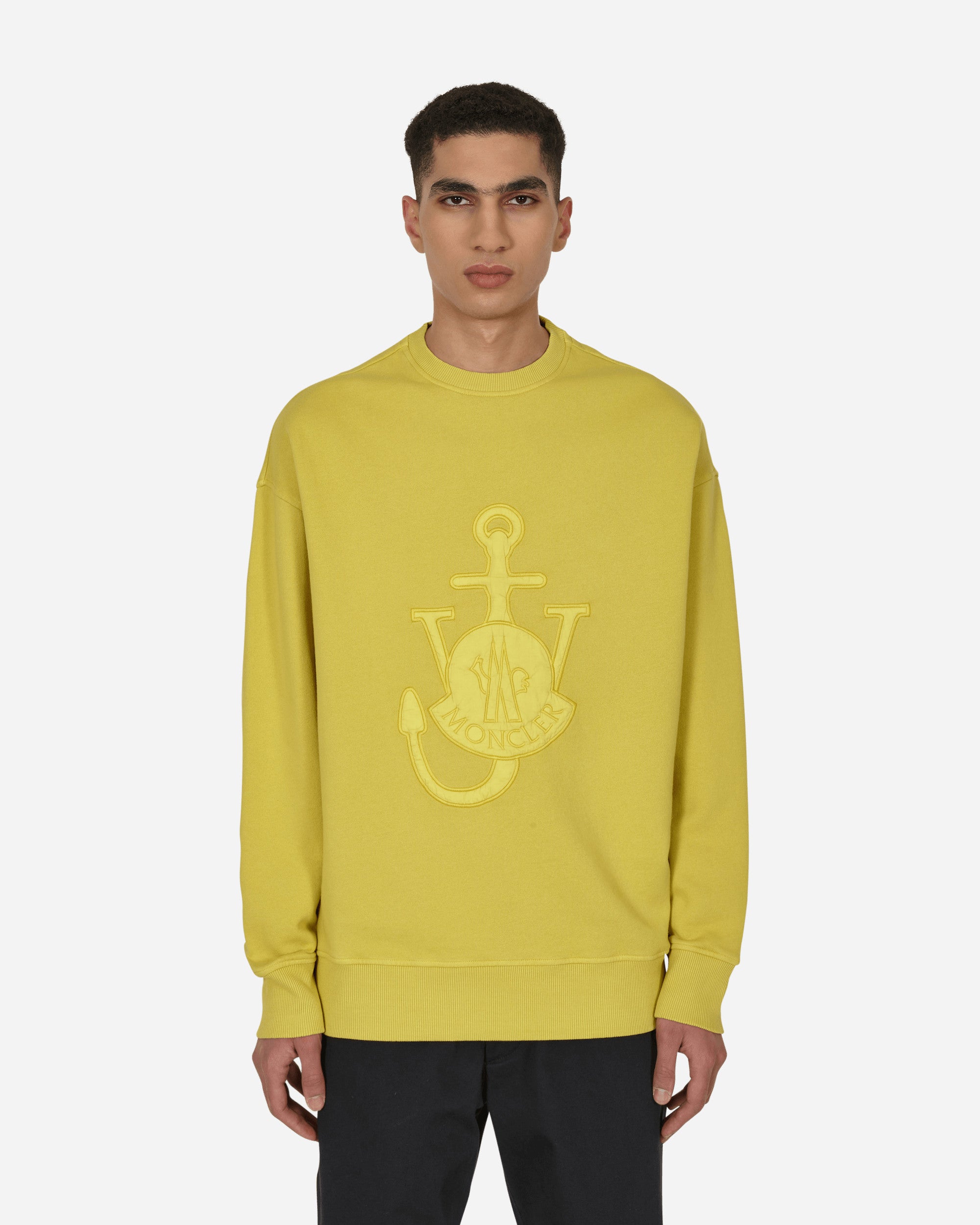 Moncler Genius Jwa Garment Dyed Crewneck With Jwa Logo Light Yellow Sweatshirts Crewneck H209E8G00008 112