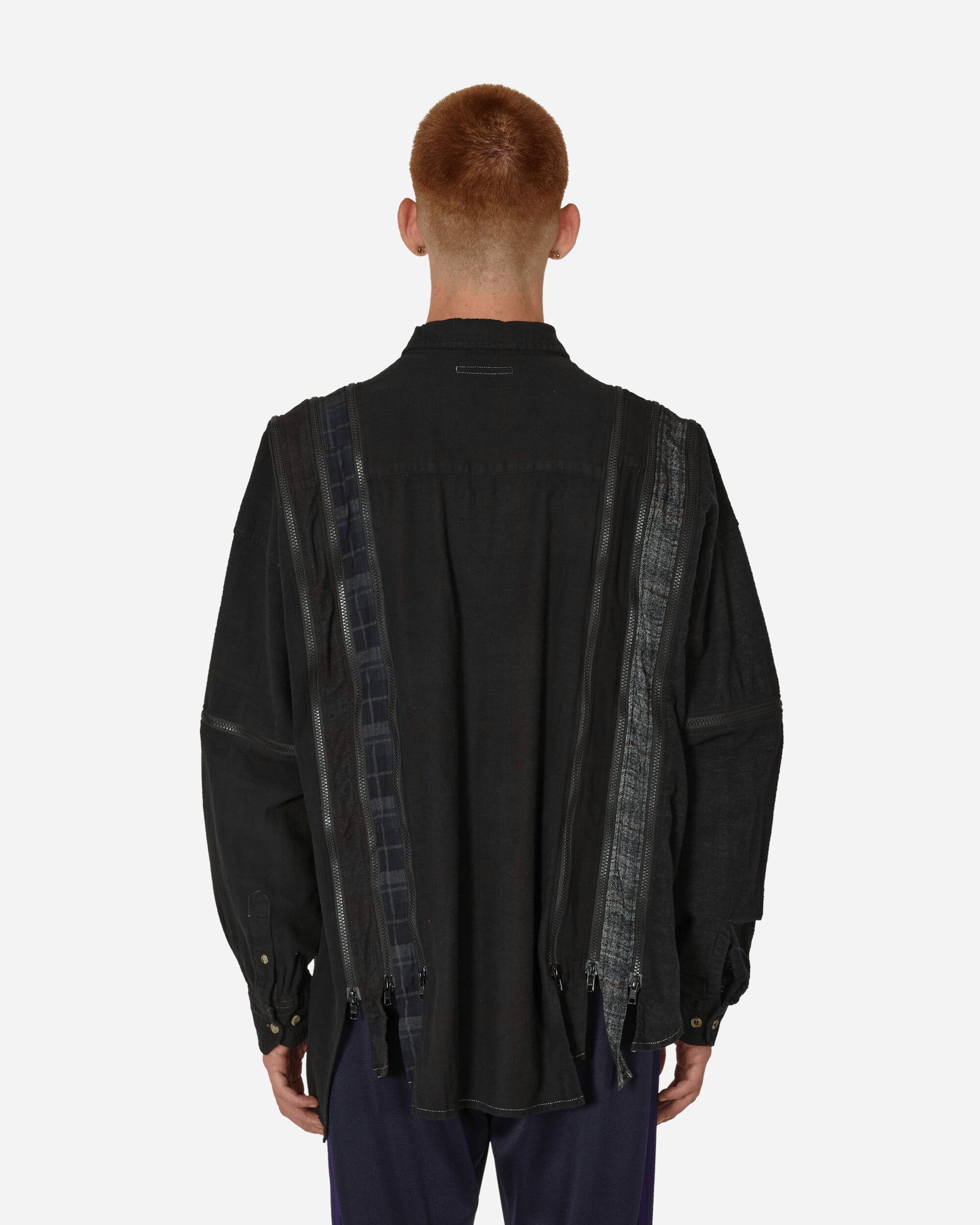Needles Flannel Shirt -> 7 Cuts Wide Shirt / Over Dye Black Shirts Longsleeve Shirt NS301 E004