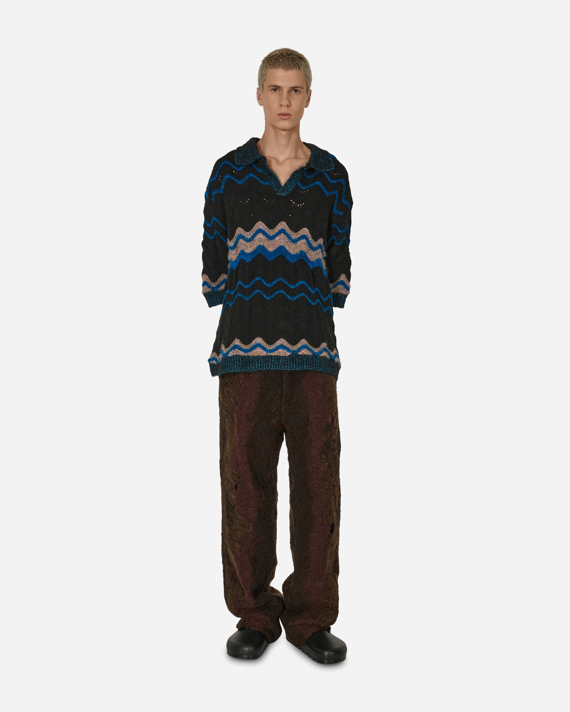 Northern Soul Knit Polo Sweater Black / Blue