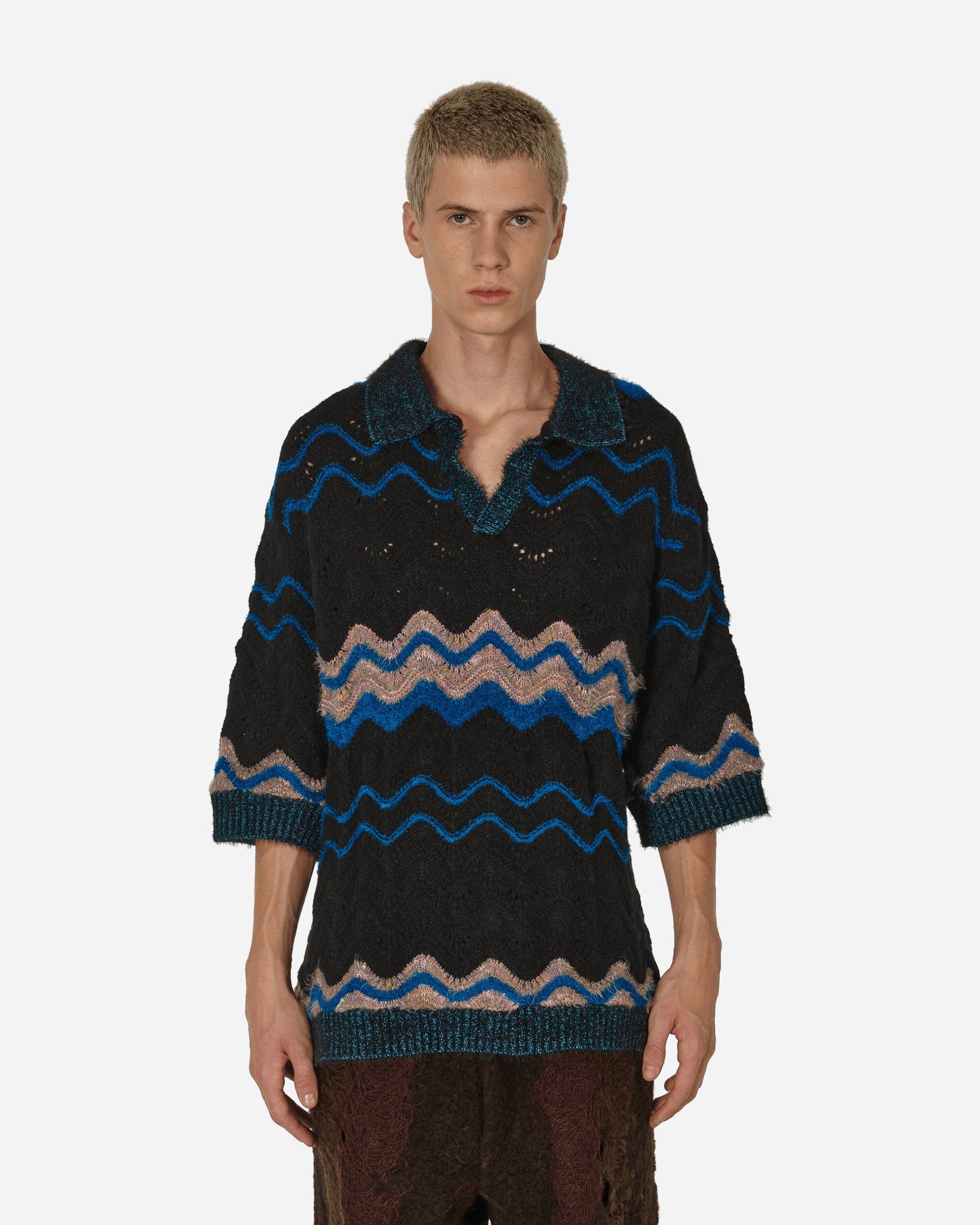 Vitelli Northern Soul Knit Polo Black/Blue Knitwears Sweaters VIT0041W J14
