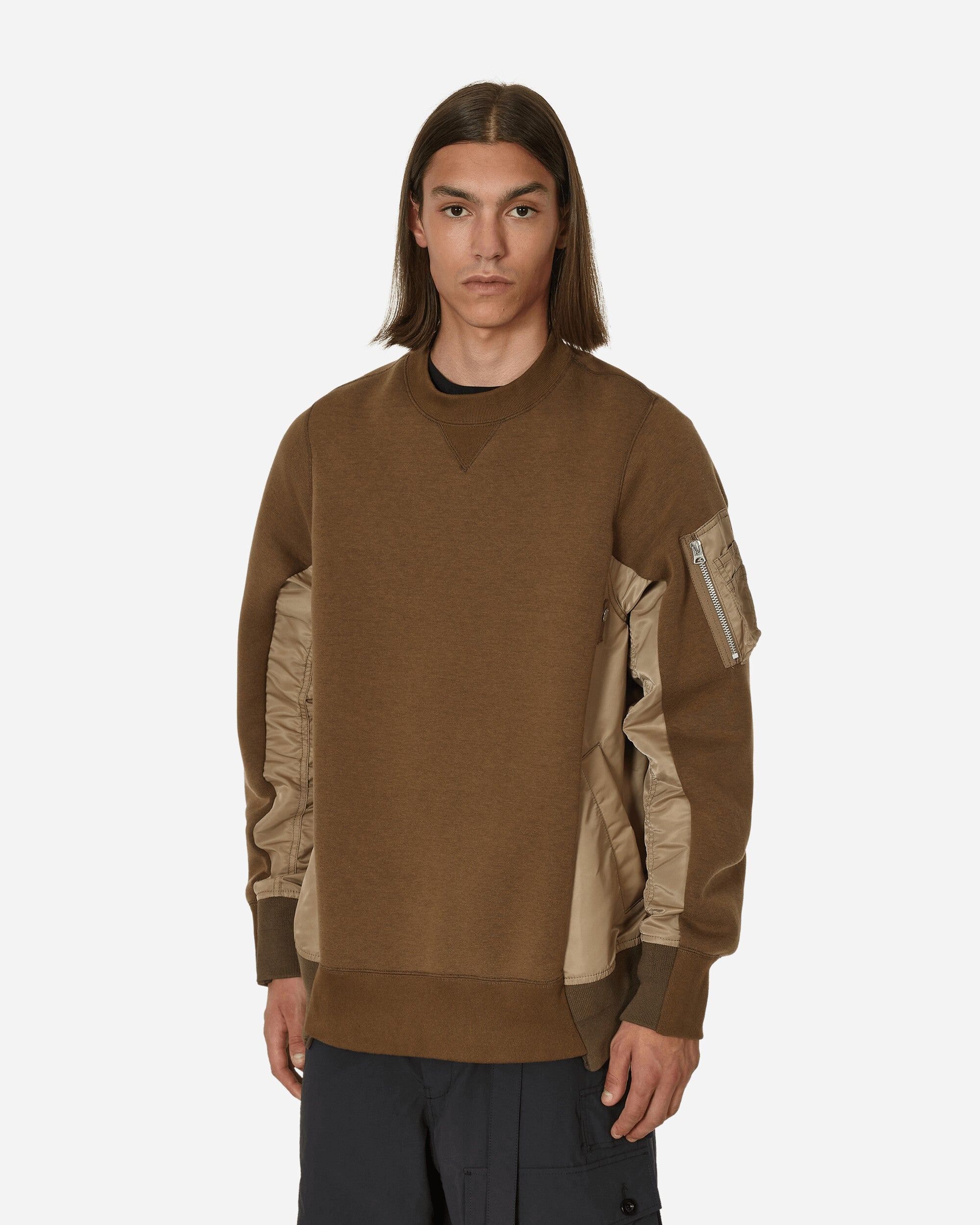Sponge Sweat x Nylon Twill Crewneck Sweatshirt Dark Beige