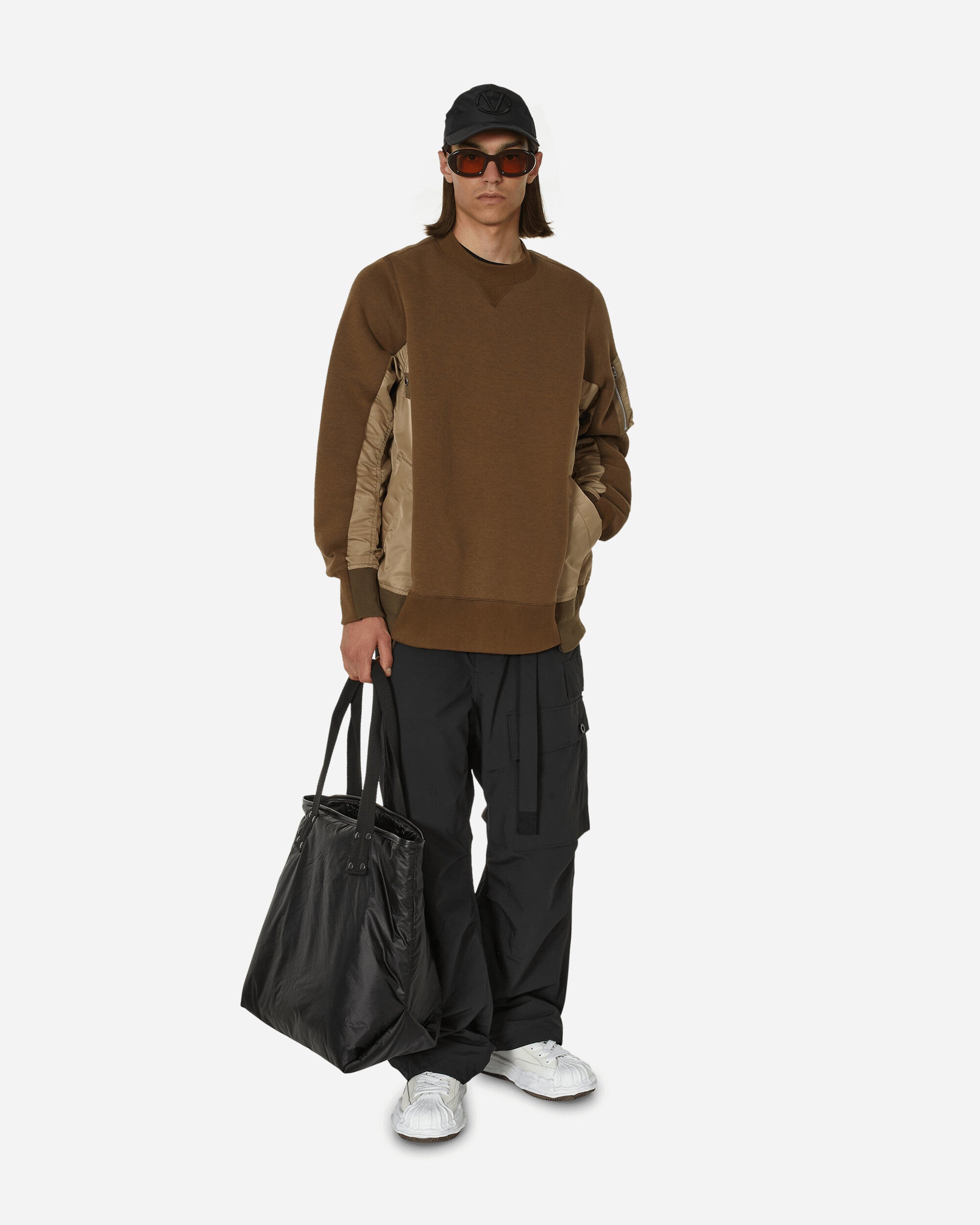 Sponge Sweat x Nylon Twill Crewneck Sweatshirt Dark Beige